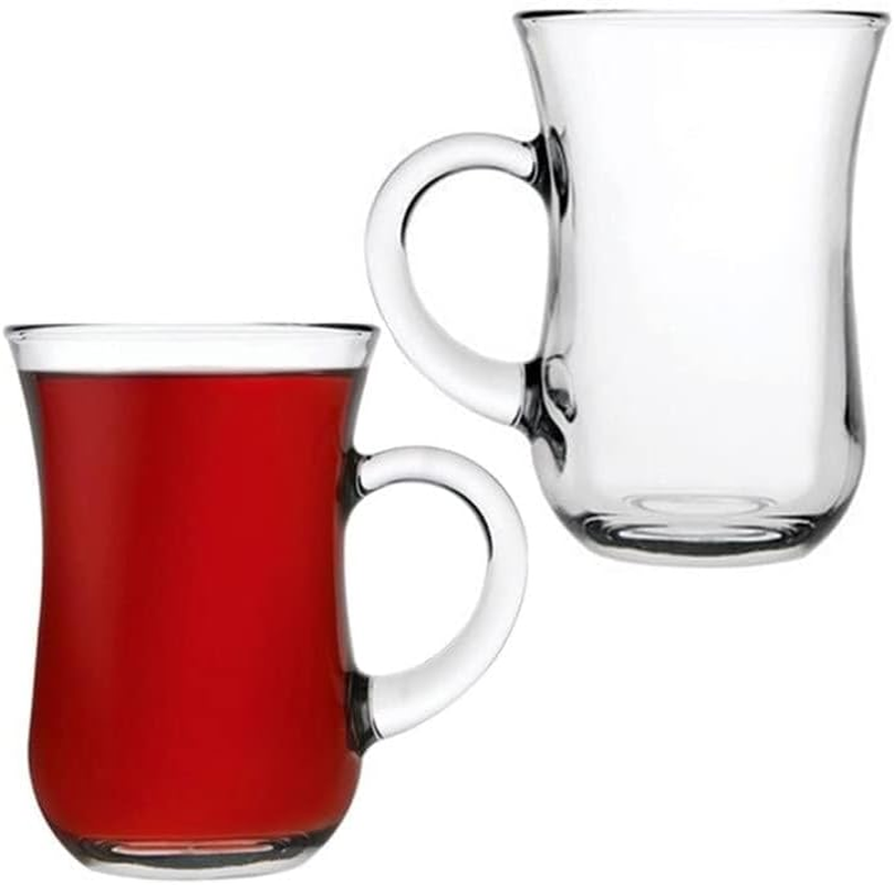Ums Turkish Tea Glasses with Handle - 6 Pcs Tea Cups, Slim Waist Design and Thick Sole Prevent the Tea from Getting Cold, Capacity 145Cc, 4 3/4 Oz, 2.5'' X 4H image number 2