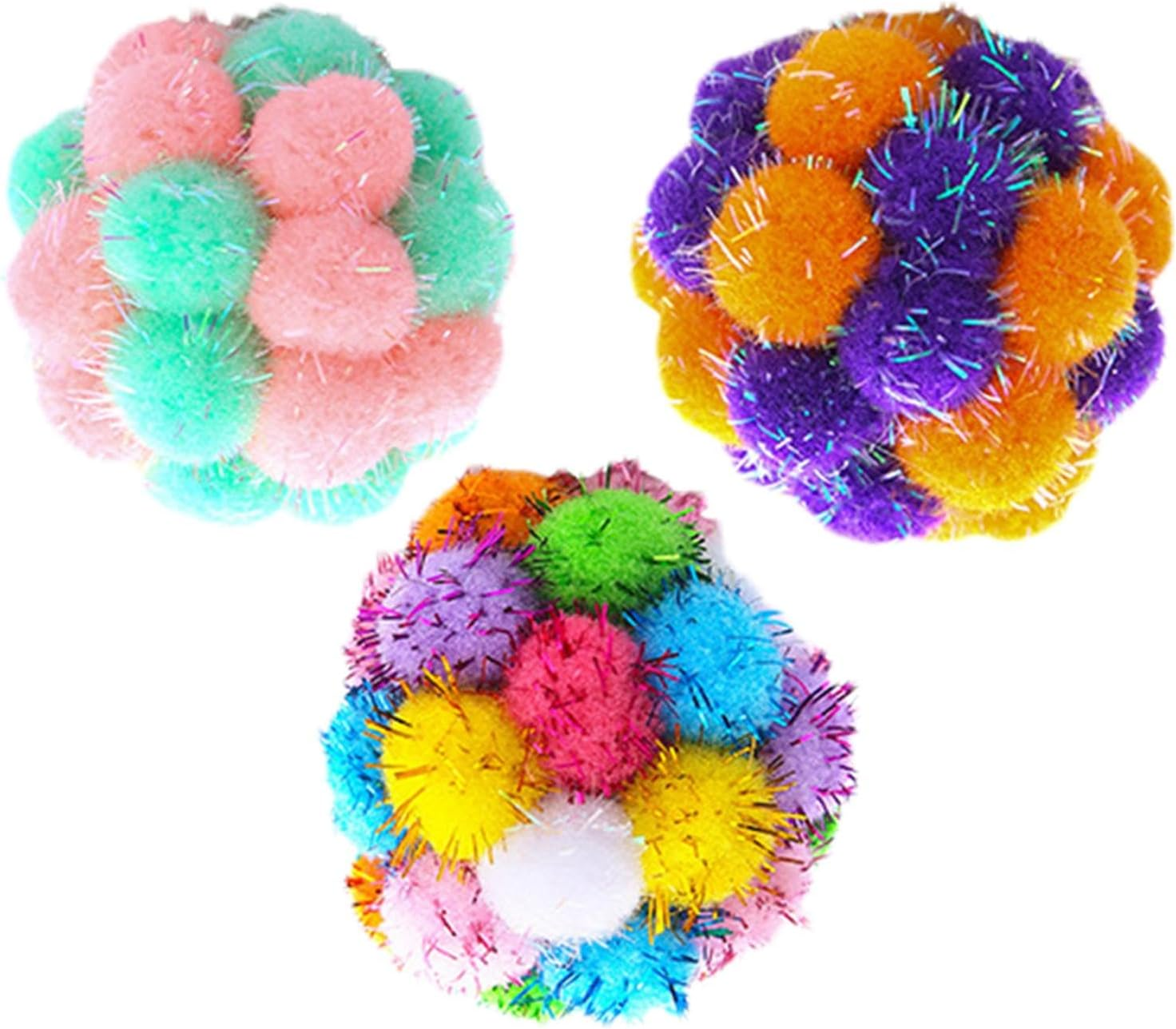 Fuzzy Cat Balls - Stuffed Cat Ball Toy - Assorted Color Balls Fuzzy Balls, Interactive Toys for Indoor Cats and Kittens, Toys image number 3