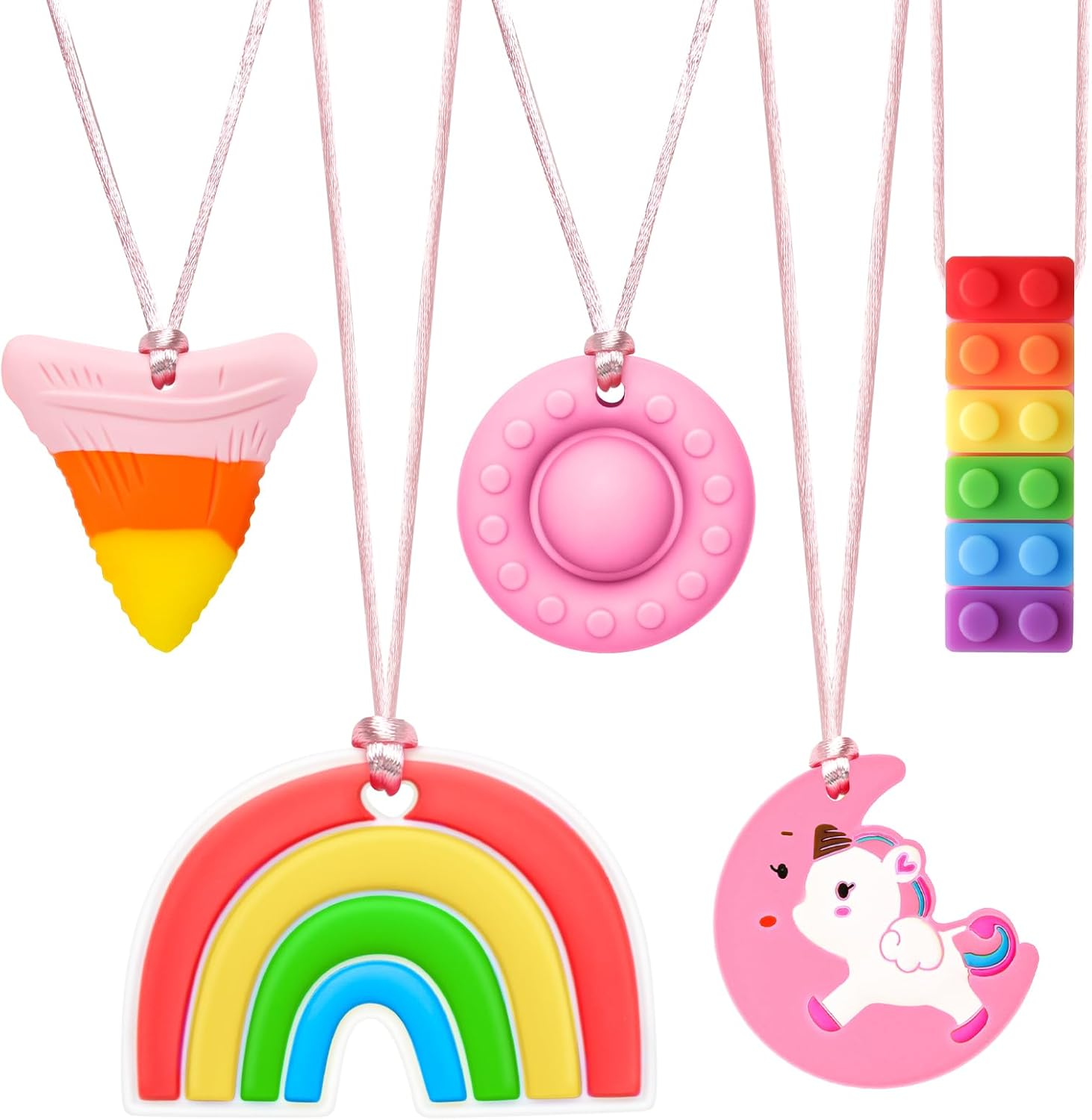 Chew Necklaces for Adults and Babies - Rainbow Building Blocks 5 Piece Set, Bpa-Free Silicone Sensory Chew Necklaces for Anxiety Relief, Easy to Hold, with Massage Blocks to Relieve Teething Pain image number 4