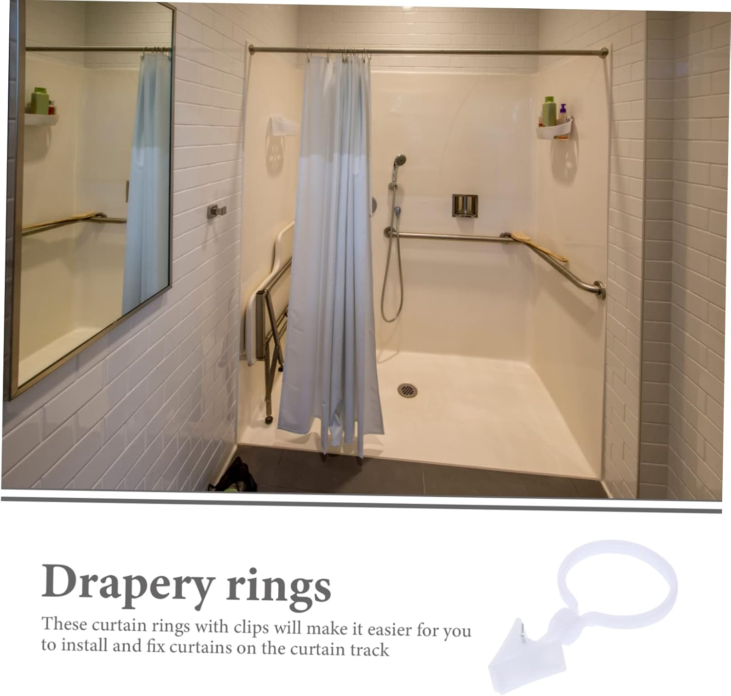 80Pcs White Curtain Rings Clips Adjustable Shower Curtain Rings Sturdy Window Drapery Clips Household Rod Accessories for Bathroom and Home Use image number 4