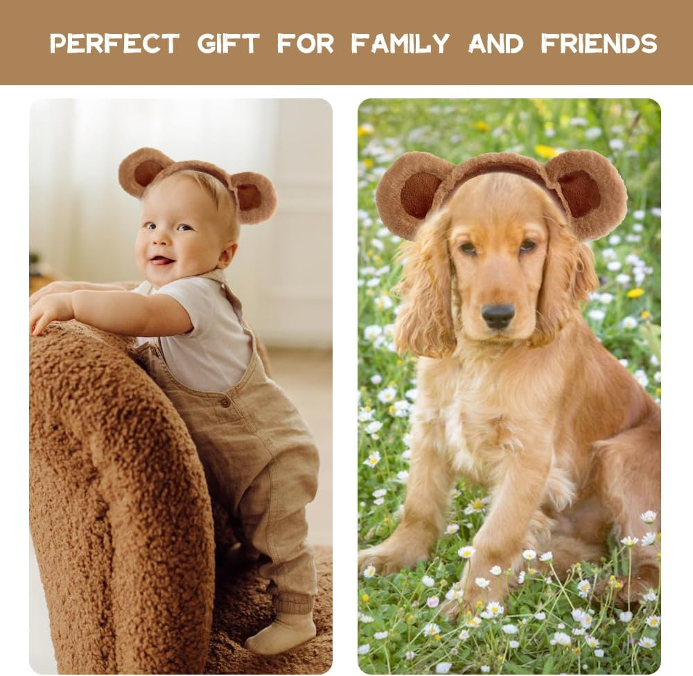 SUSOO 2 Pcs Soft Bear Ears Headband, Brown Plush Costume Hairband for Adults & Kids, Cosplay Party Headbands, Soft Bear Ear Shaper for Face Washing, Cute Teddy Style for Women & Toddlers image number 3