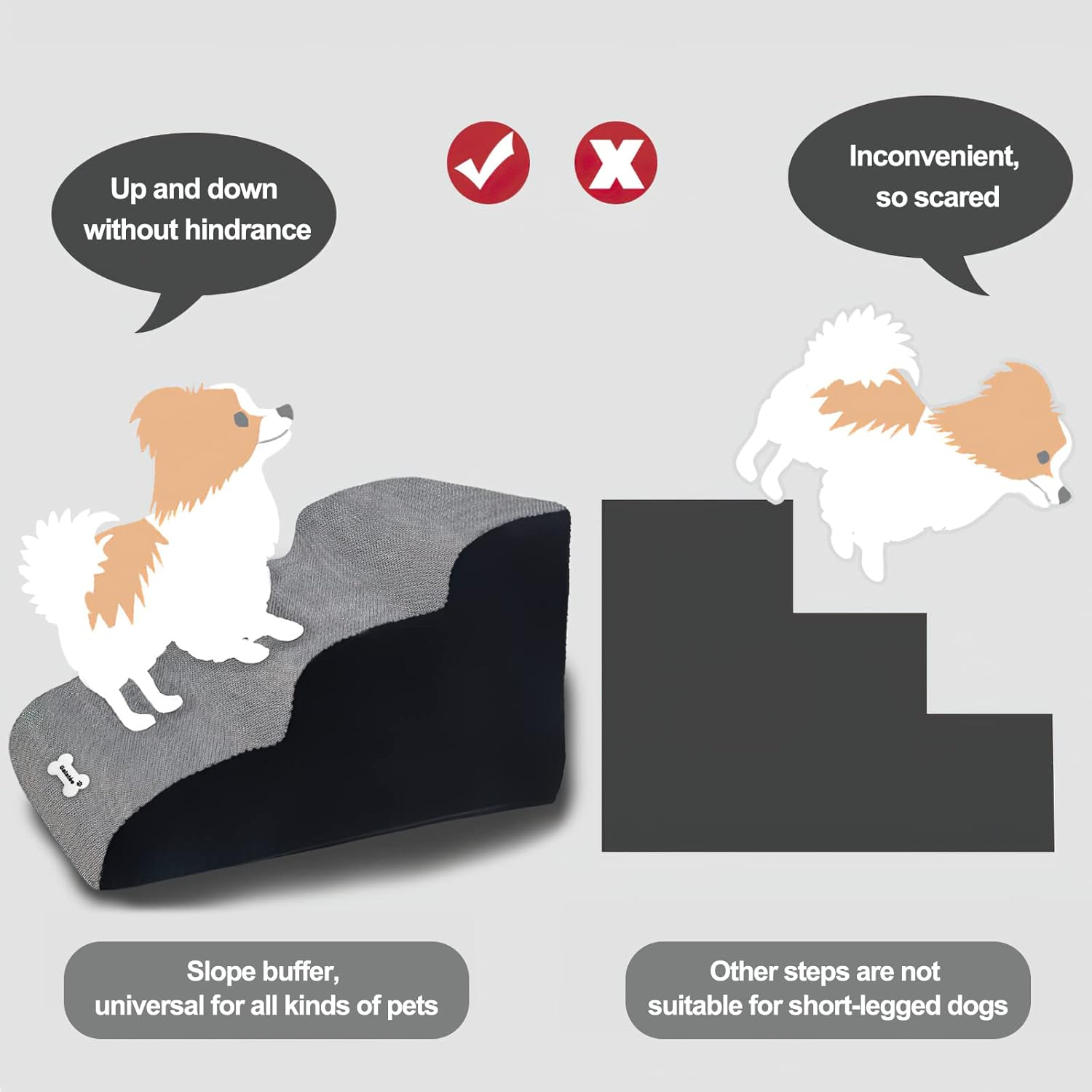 Galat&eacute;e Pet Stairs, Washable & Zippered Cover Removable, High Density Foam, 3 Floors, Grey image number 4