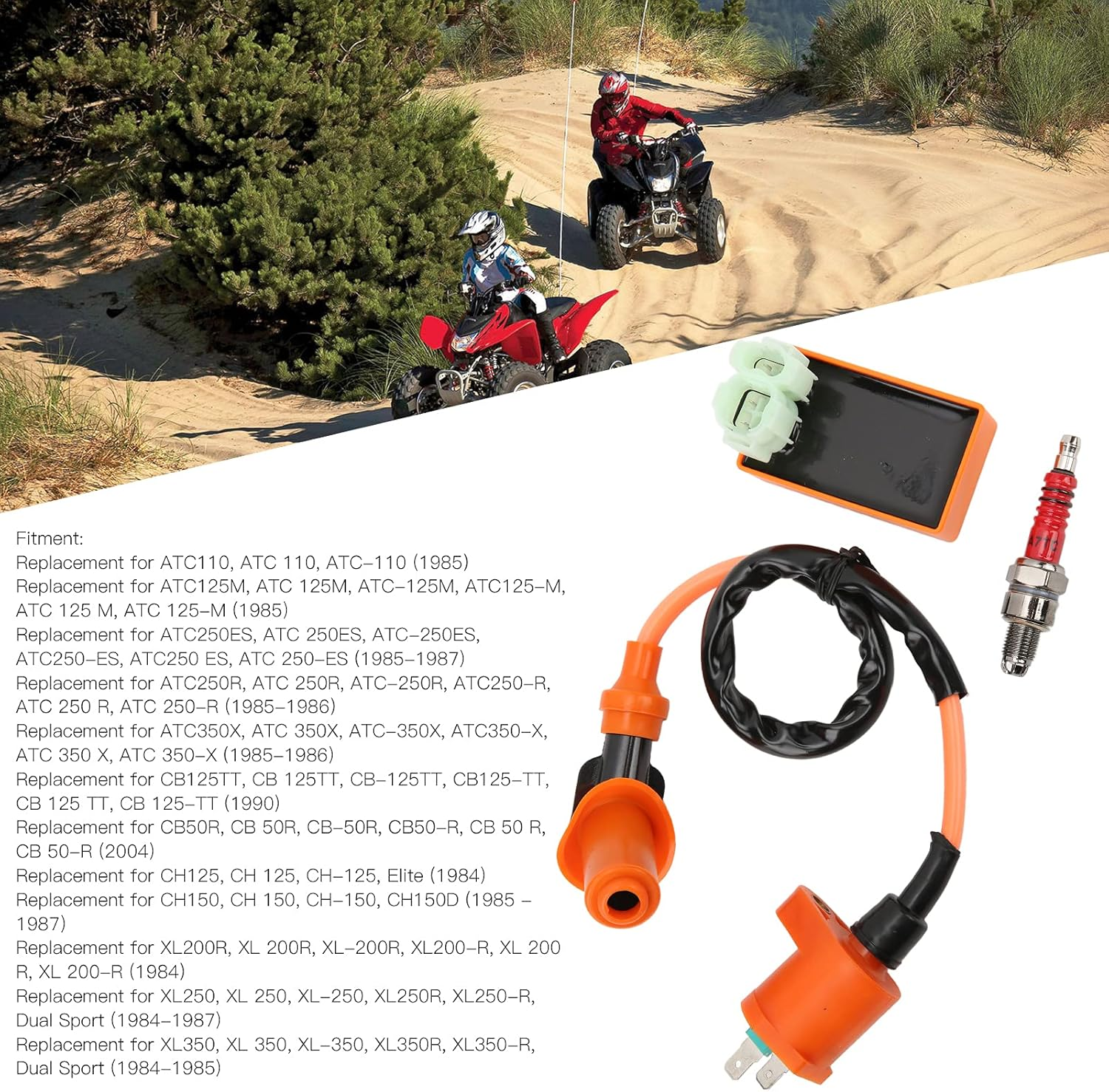 Intensive Spark Ignition Coil, CDI Box Kit with Single Stage Synchronization Circuit, Spark Plug for ATC125 TRX200D, Replacement for ATC125 TRX200D ATV and Motorcycles image number 3