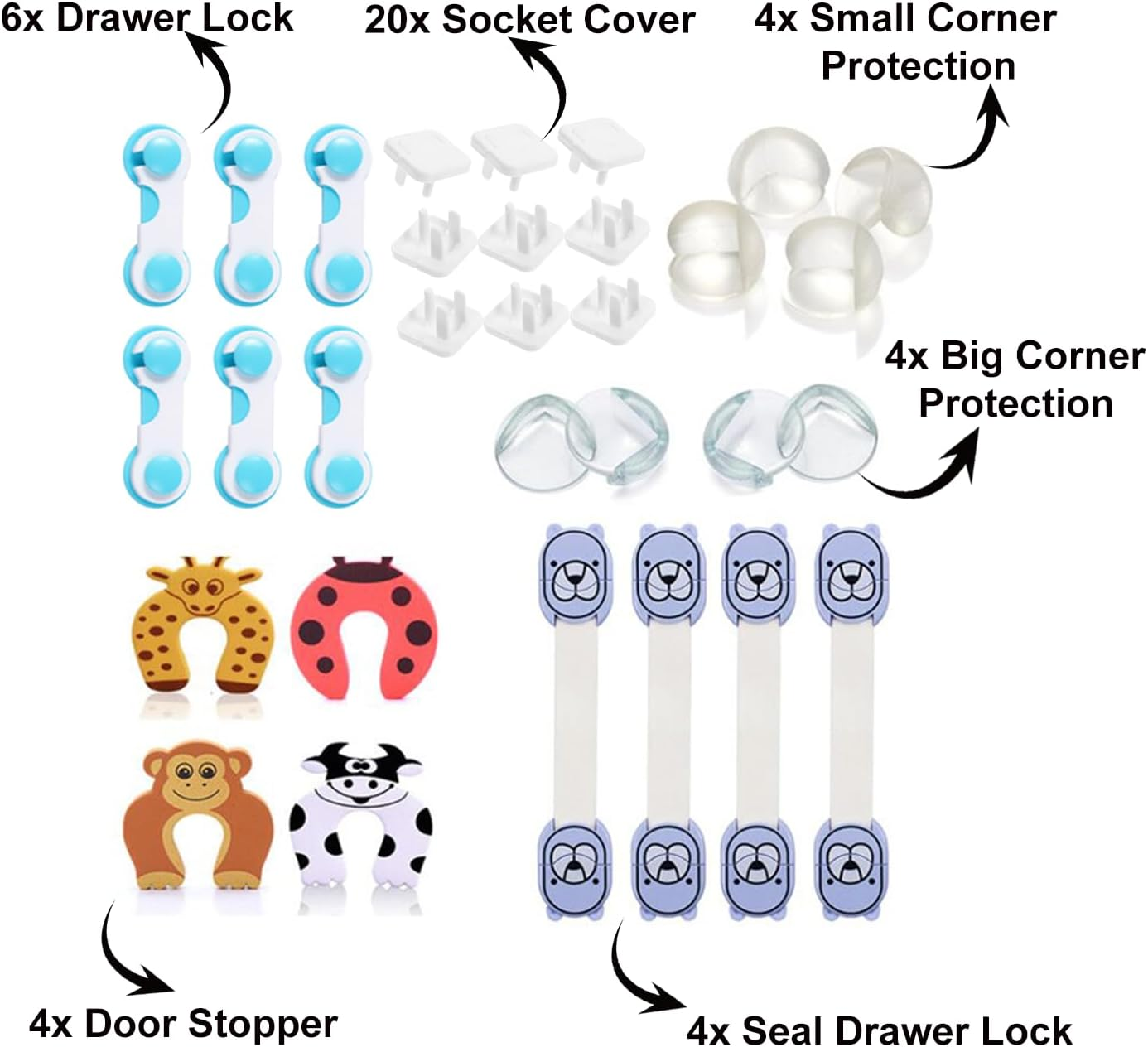 ALPERO'S Complete Baby Proofing Kit(42Pcs) - Child Safety Locks for Cabinets & Drawers, Adjustable Safety Latches, Corner Guards and Outlet Covers - Baby Proof Pack to Keep Your Child Safe at Home image number 3