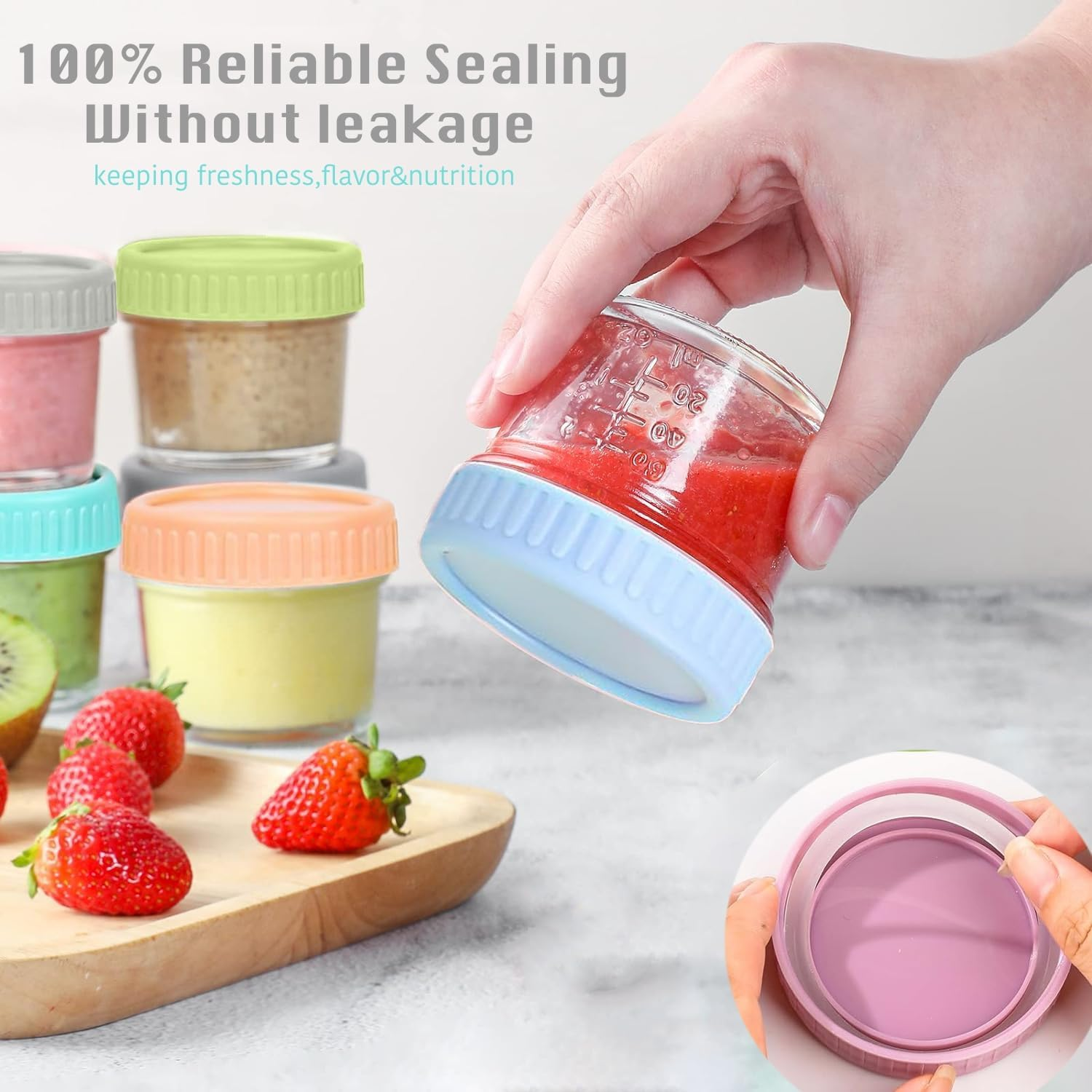 24 Pack Glass Baby Food Storage Containers 120Ml Baby Food Jars with Airtight Lids Small Meal Prep Jar for Vegetable Purees Fruit Baby Food Maker Microwave Dishwasher Freezer Safe Leak-Proof image number 1