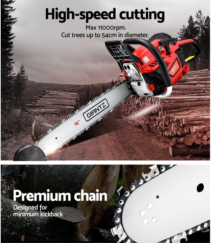 Giantz Chainsaw, 45Cc Cordless Petrol Hand Power Chainsaws Chain Saw Home Garden Farm Tree Gear, with 2 Stroke Engine 16Bar Cover Auto-Throttle Locking E-Start image number 2