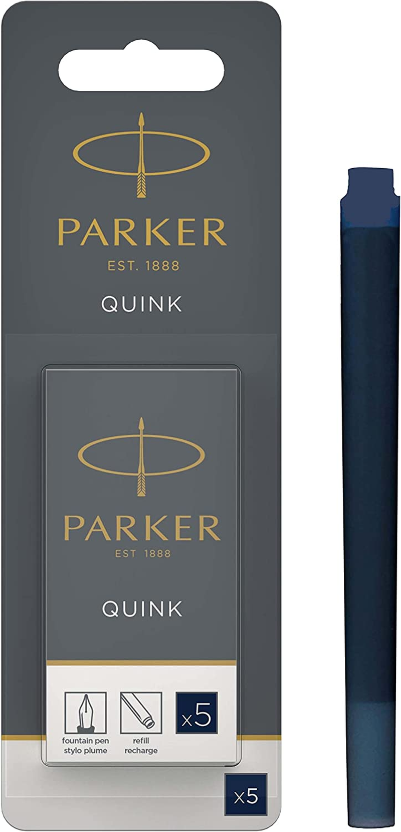 PARKER QUINK Long Fountain Pen Ink Refill Cartridges, Black, 5 Count (Pack of 2)