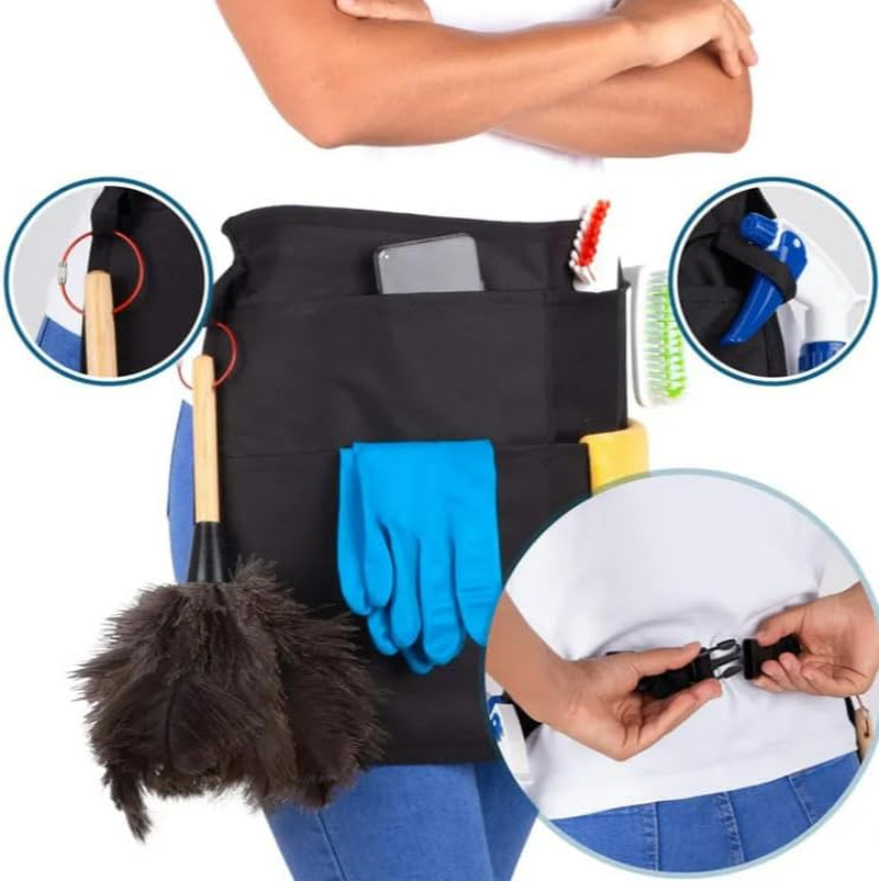 4 Pockets Black Waist Apron, Server Aprons with Antibacterial Lining for Hair for Waitresses Waiters Chefs Serving Aprons Barber Tools (50 X 37CM) image number 2