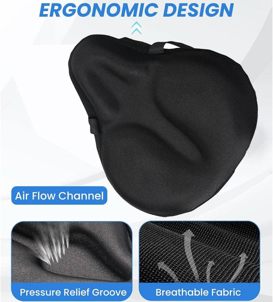 Bike Seat Cushion, Padded Gel Bike Seat Cover for Men & Women, Wide Comfortable Exercise Bike Seat Cushion Cover, Soft for Spin Indoor Outdoor Cycling Class Mountain Stationary Bikes image number 1