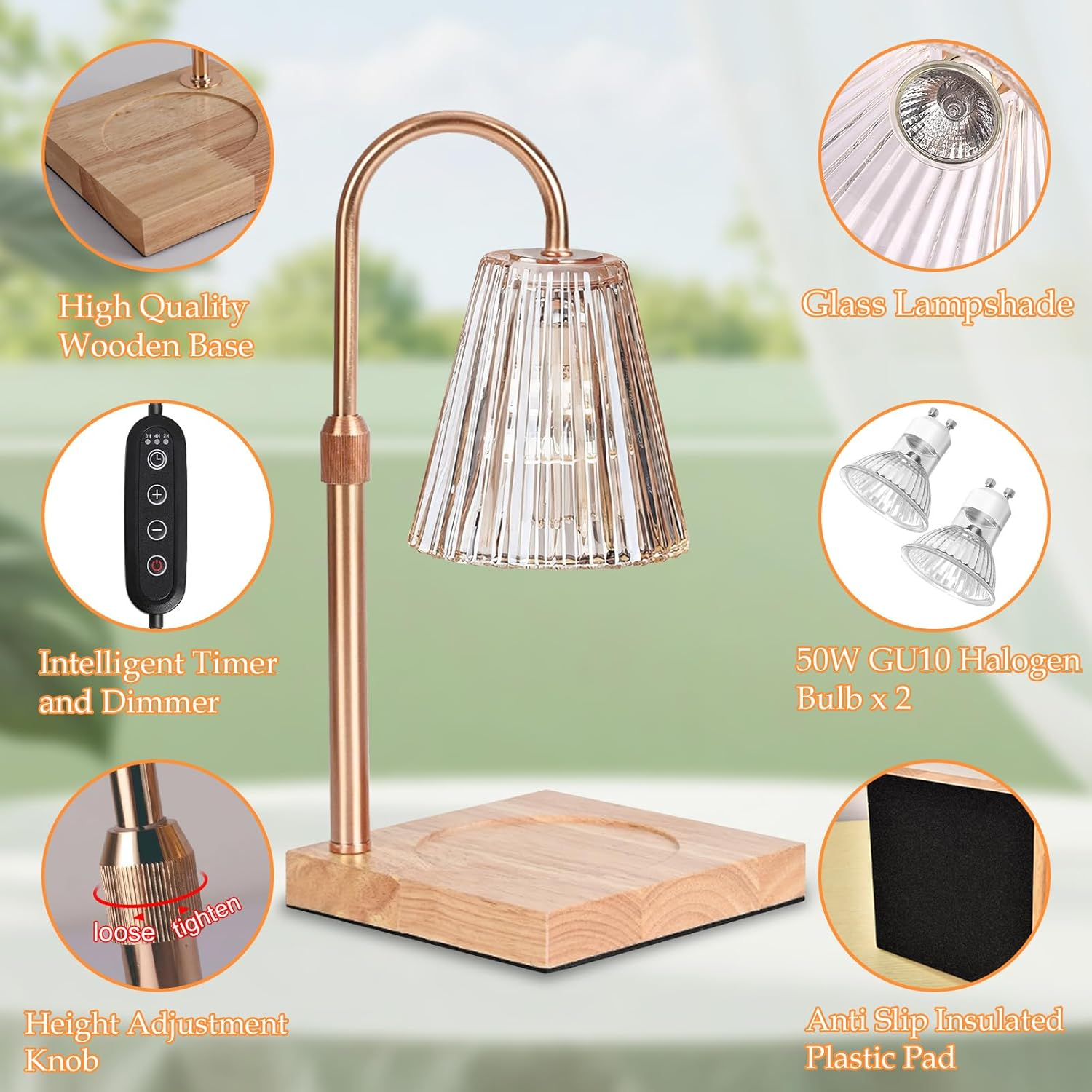 Candle Warmer Lamp with Timer Dimmer,Adjustable Height,2 Bulbs,Electric Wax Warmer Vintage for Scented Jar Candle,Home Decor Products for Christmas Birthday Gifts (Candle Warmer)