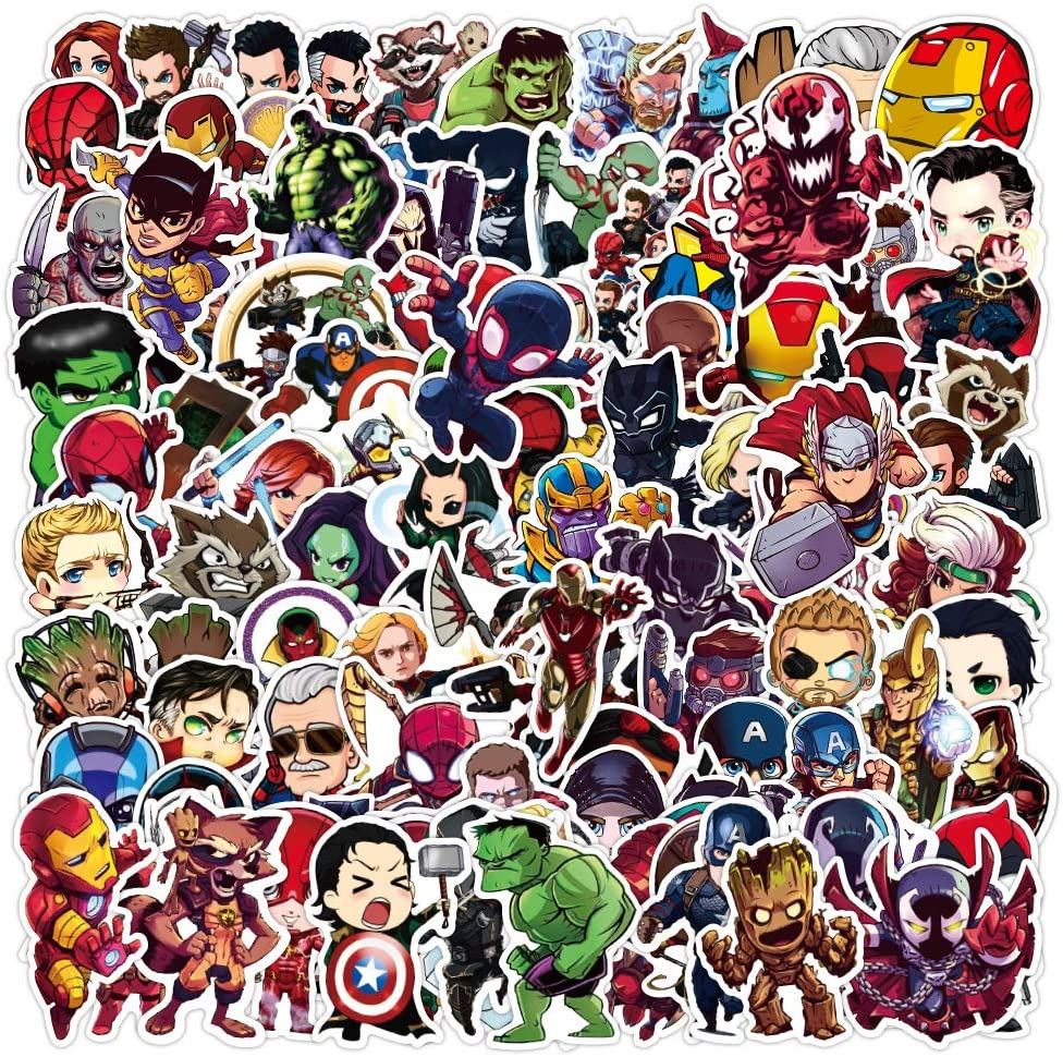 Superhero Stickers,100 PCS Marvel Comic Captain Spiderman Graffiti Vinyl Waterproof Decals for Water Bottles Computer Bicycle Skateboard Luggage Phone Pad Laptop Kids Teens Stickers Pack image number 2