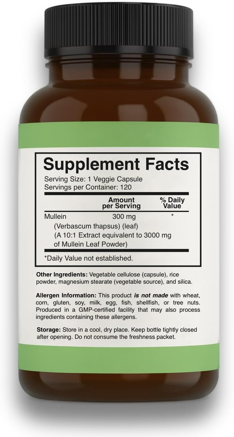 Extra Strength Mullein Leaf 10:1 Extract | 3000Mg Equivalent | 1-A-Day Formula | 120 Vegan Capsules | Non-Gmo, Gluten-Free Herbal Supplement by Glowbelly image number 5