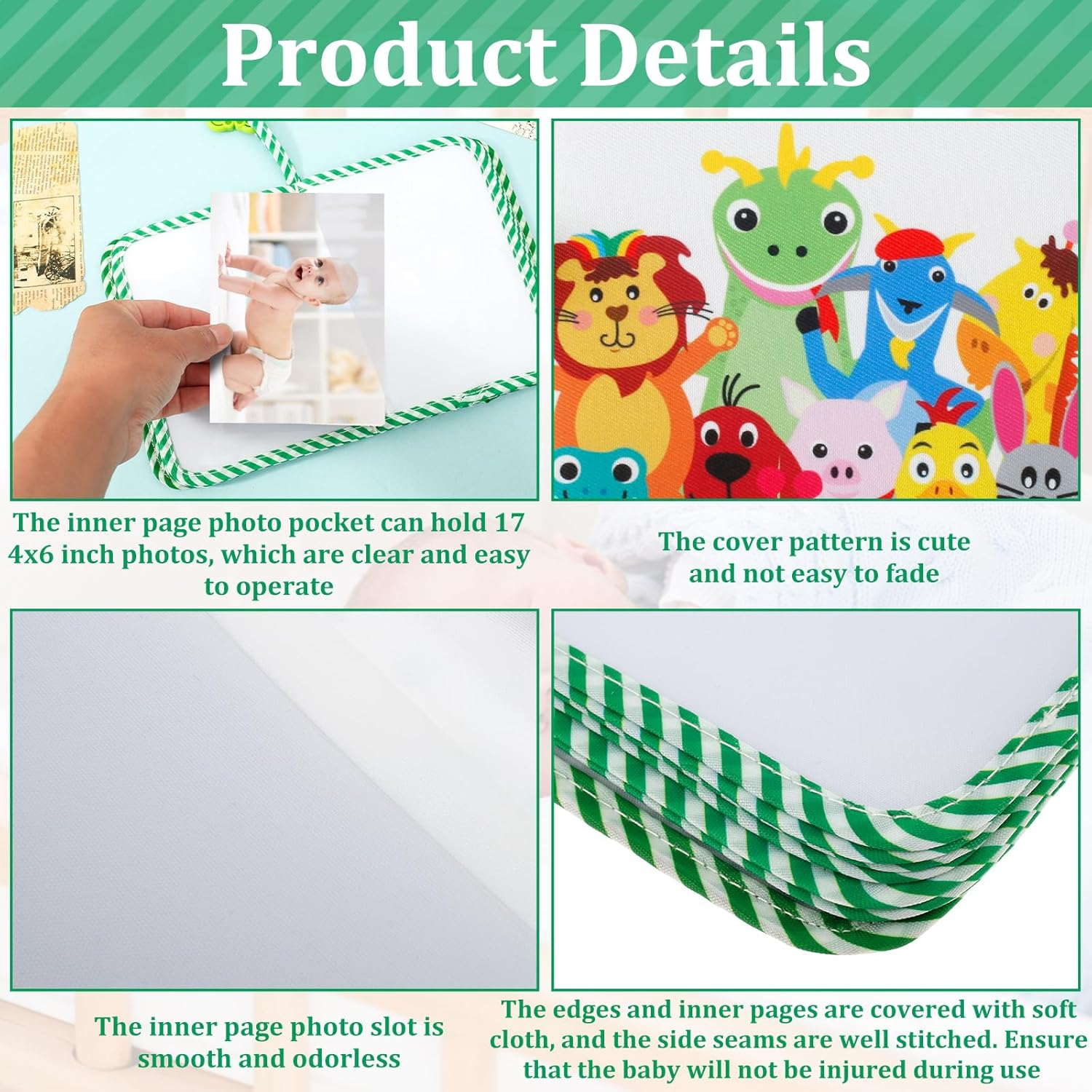 Baby Photo Album, My First Photo Book for Baby or Toddlers, First Family Memory Book for Newborns, Cute Soft Cloth Photo Book, My Family Album Toddler Photo Album for Babies Shower (Green) image number 2