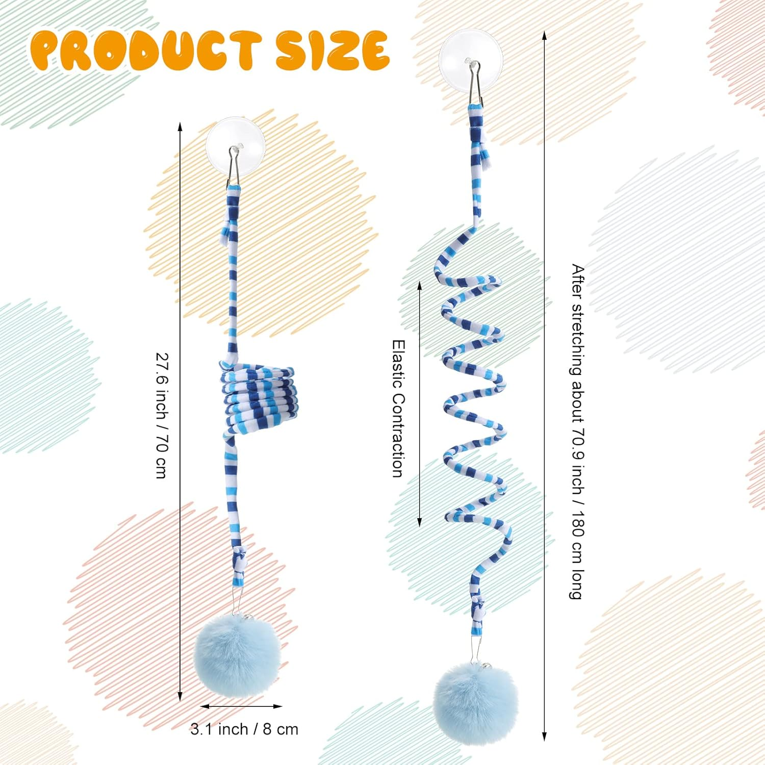 4 Pcs Cat Spring Toys Hanging Door Interactive Cat Toys with Bell Long Tail Stretchable Soft Plush Teaser Ball for Kitten Chase Play and Kill Time, Gradient image number 6