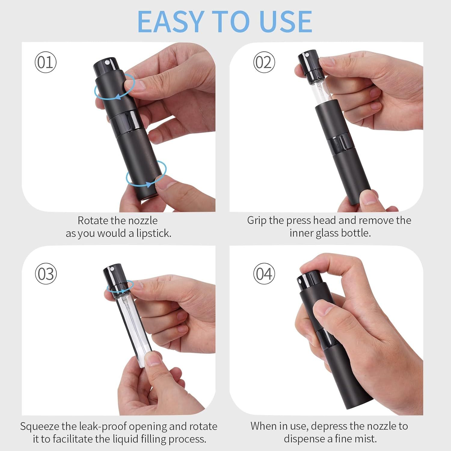 Putmhim 3Pcs 8Ml Cologne Travel Bottle, Perfume Atomizer, Refillable Perfume Sprayer, Twist up Perfume Bottle, Mini Perfume Dispenser（Black） image number 2