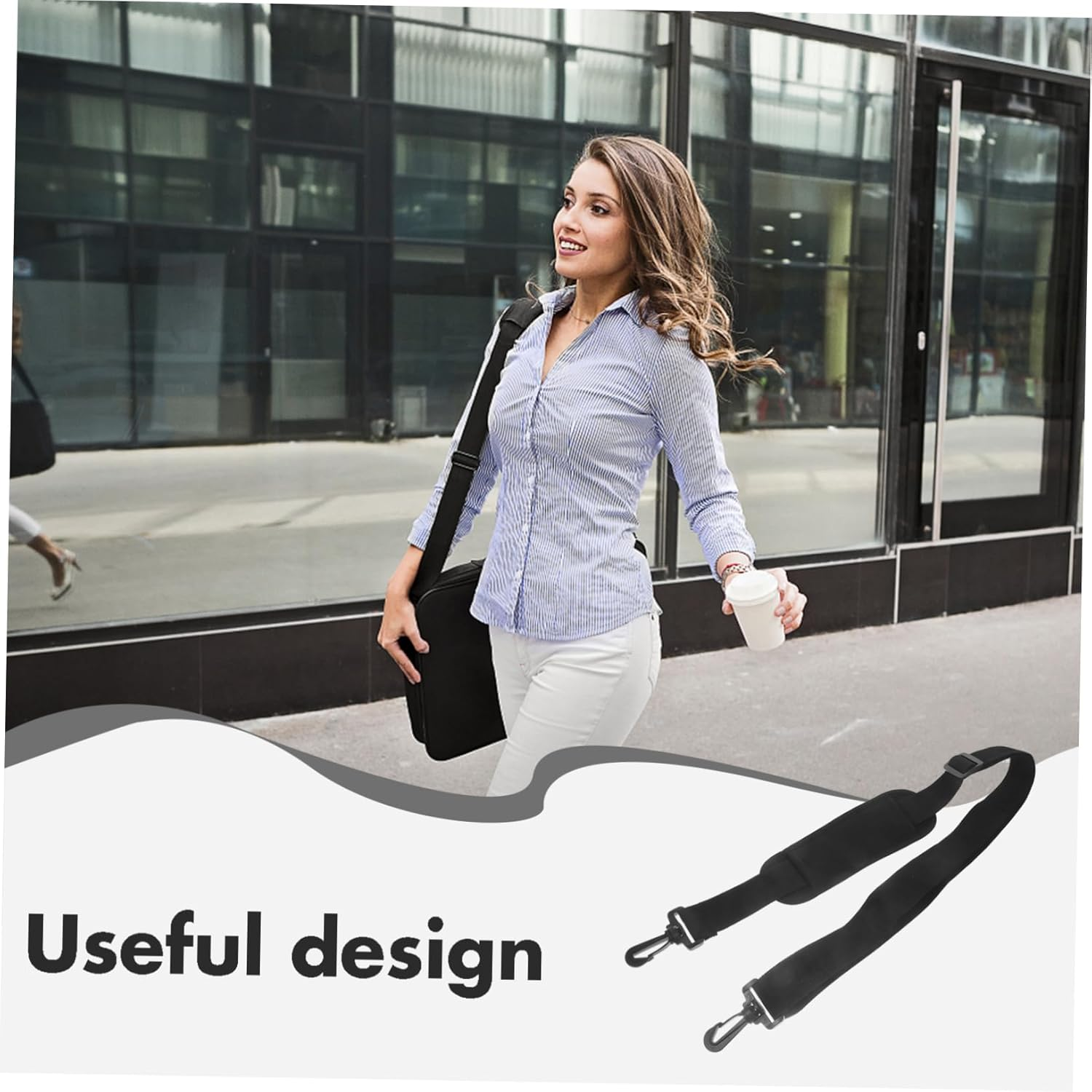Hoement Adjustable Sturdy Laptop Bag Strap with Hook, Black Nylon and Oxford Cloth Padding, Messenger and Briefcase Belt for Travel and Work image number 6