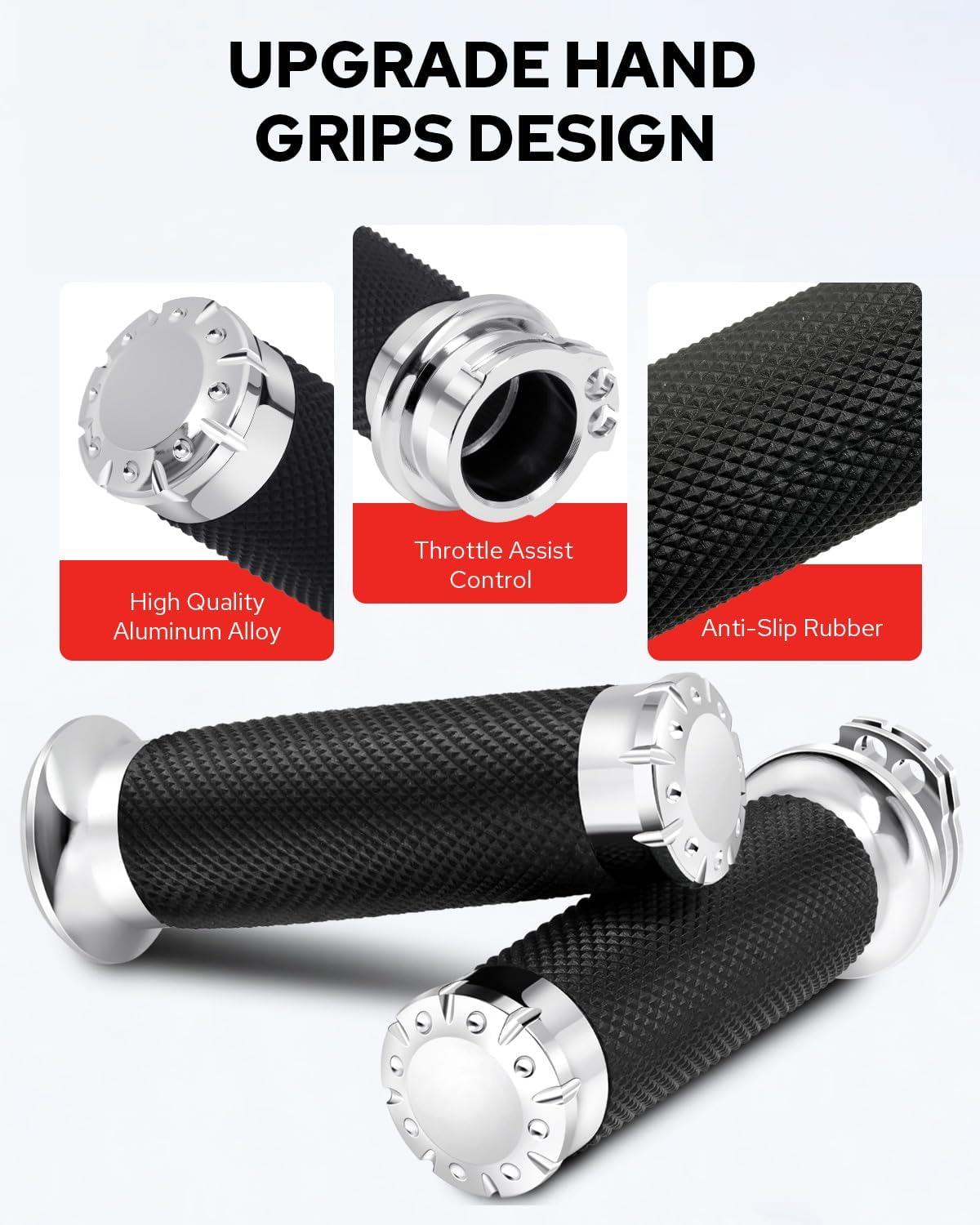 Benlari 1" Chrome CNC Handgrips Motorcycle 25 Mm Handlebar Grips Motorcycle Universal Compatible for Harley Honda Kawasaki Suzuki Yamaha Bobber - Electronic Throttle Black 1 image number 7