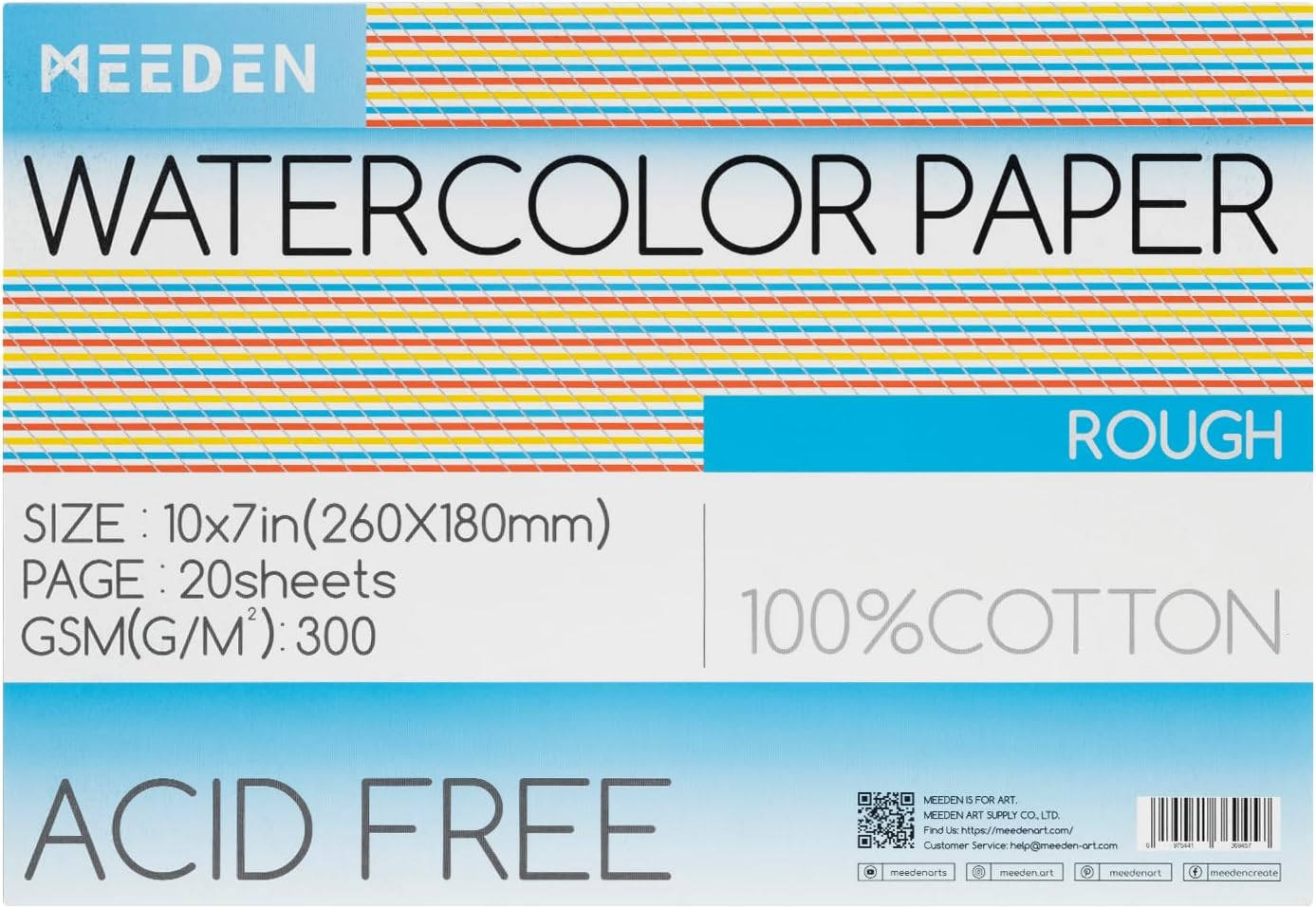 MEEDEN Watercolour Paper Block, 100% Cotton Watercolour Paper Pad of 20 Sheets, 140Lb/300Gsm, Acid-Free Art Paper for Watercolour, Gouache, Ink and More, 10" X 7" Rough Grain image number 3