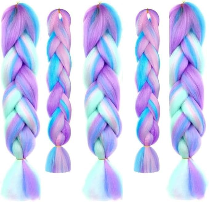 Beiqilian Colorful Hair Extensions,2 Pack Coloured Jumbo Braiding Hair,Colorful Hair Extensions,Upgrade Long Braiding Hair Synthetic Hair Extensions Braid Synthetic Fiber Hair for Women Girl image number 2