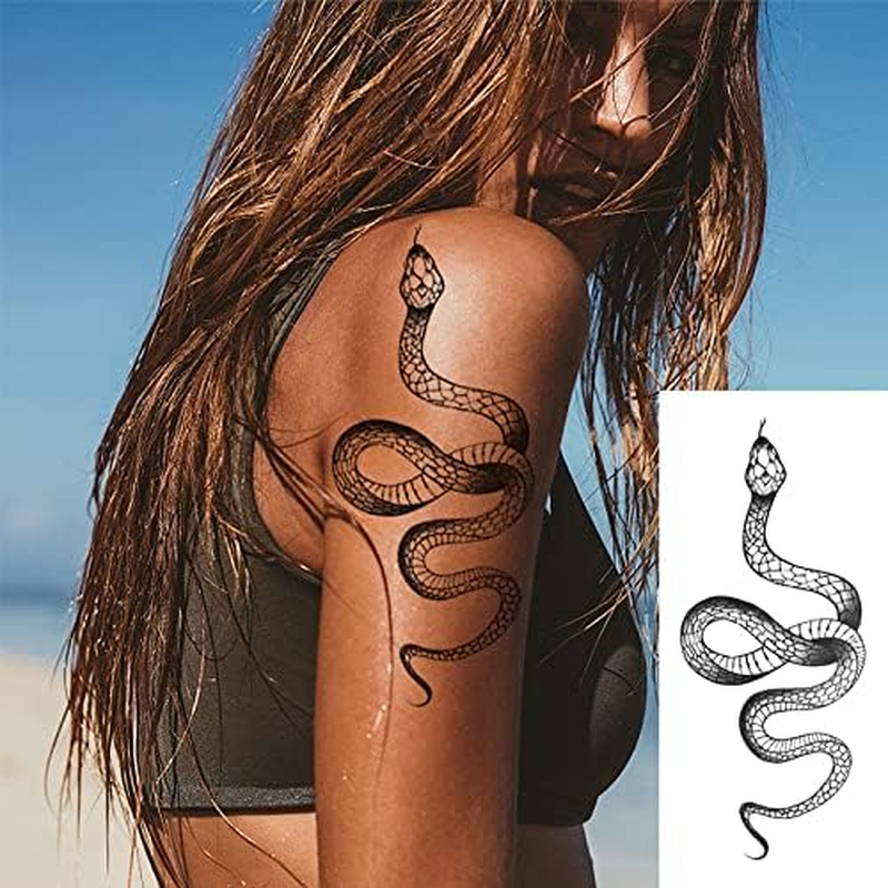Fashion Realistic Big Size Black Snake Temporary Tattoo Stickers for Women Men Waterproof Fake Tattoo Waist Body Forearm Arm image number 7