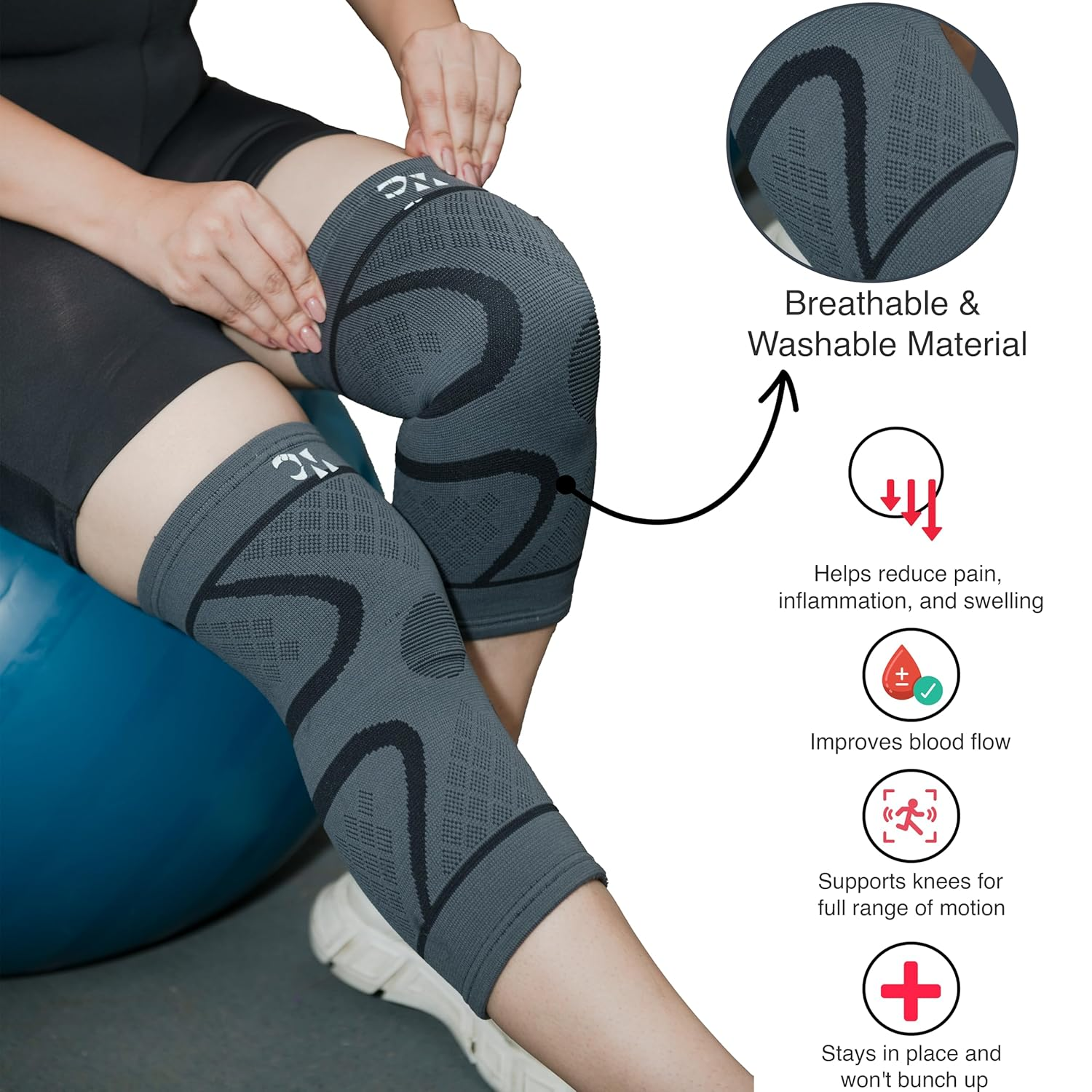 Wonder Care Pack of 2 Knee Sleeve Compression Knee Brace for Men and Women Knee Support Running Workout Gym Hiking Sports Running Gym (Grey-Black-S)