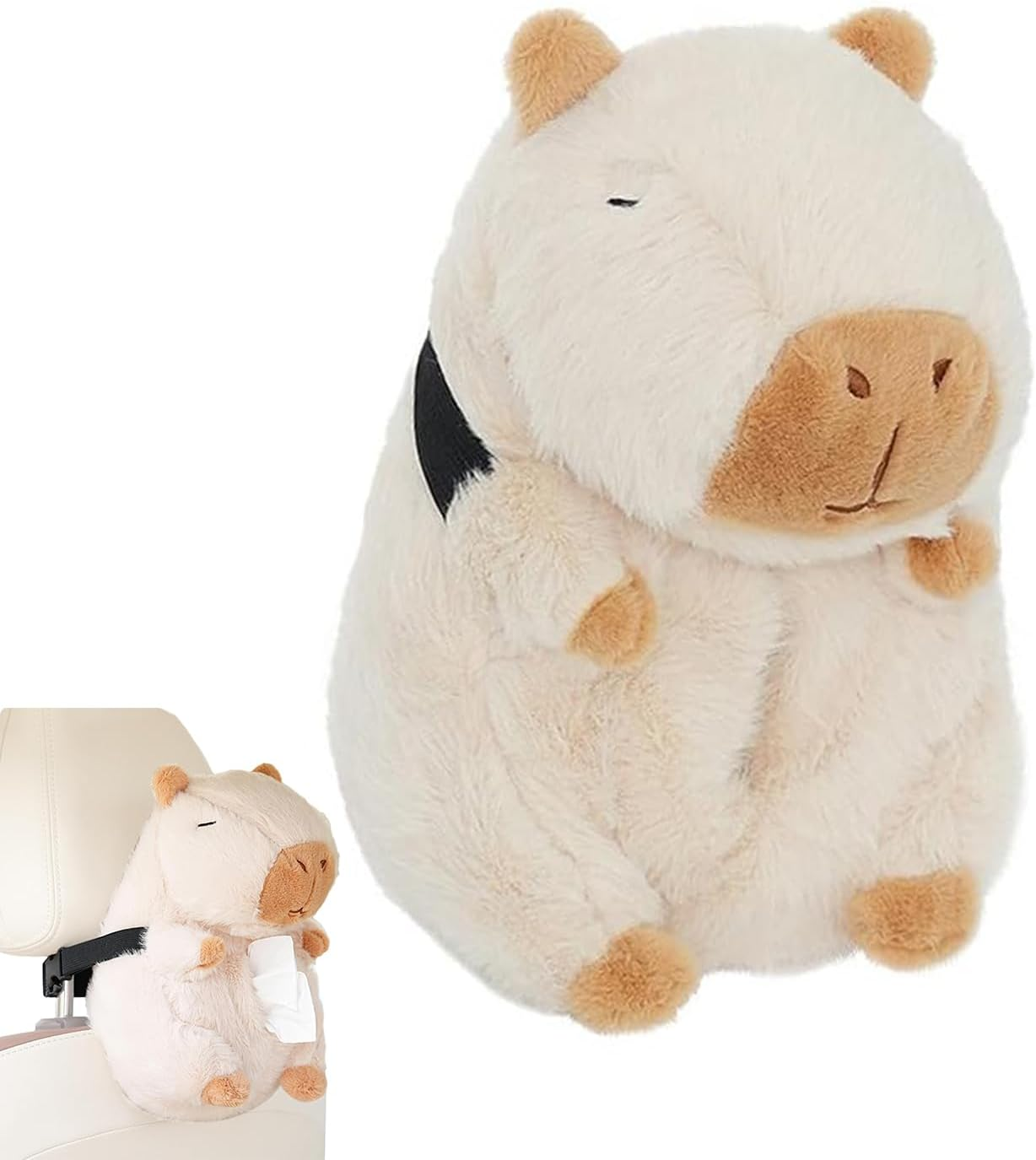 Yharnamite Plush Car Tissue Holder, Capybara Plush Car Tissue Paper Holder, Portable Cartoon Plush Paper Tissue Box Holder for Car, SUV, Truck (Beige)