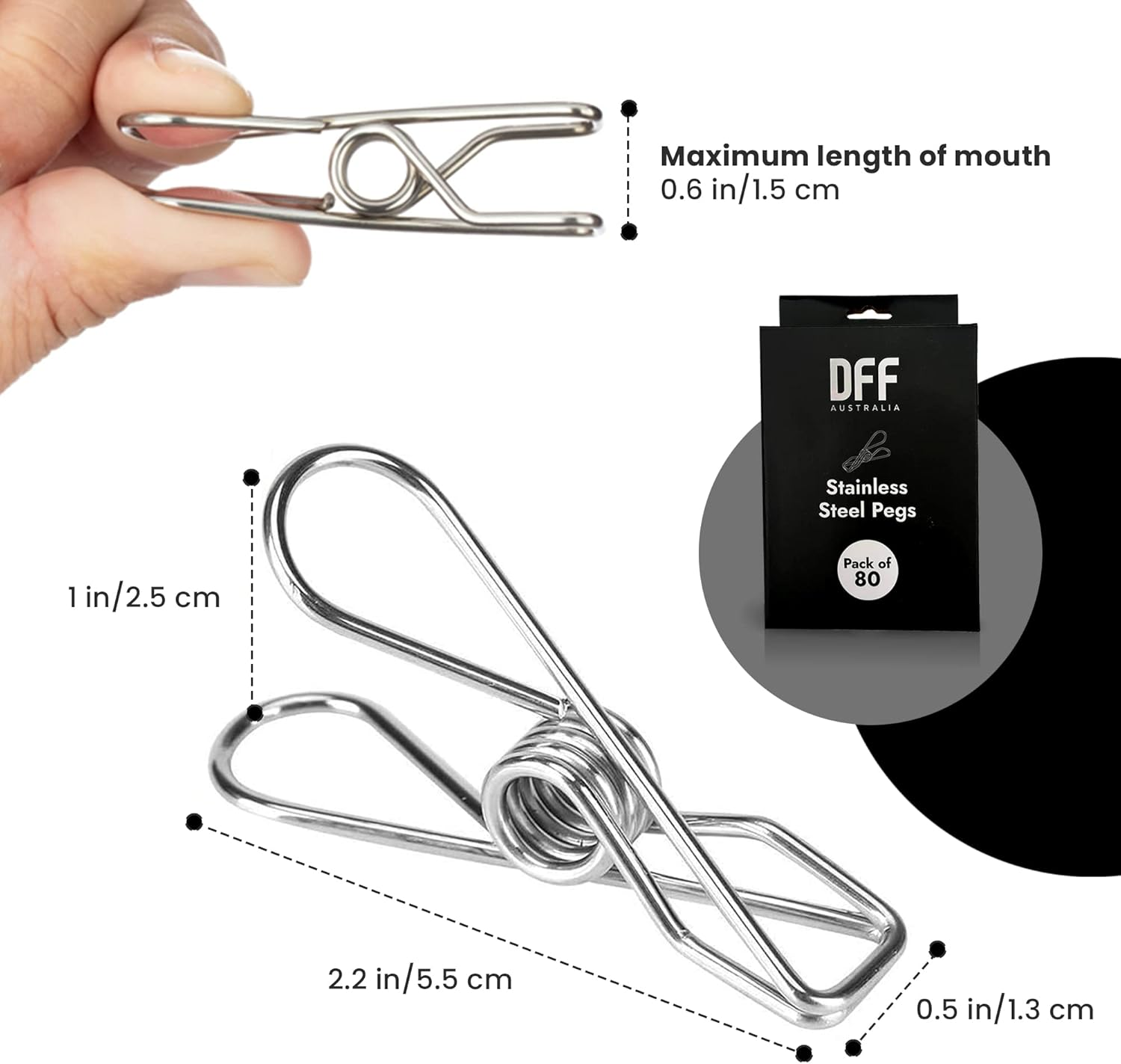 DIRECT from FACTORY Stainless Steel Pegs (Pack of 80) &ndash; 5.5X1.3X2.5 Cm, Metal Hanging Clips for Clothes, Towels, Socks, Pictures, Paper &ndash; Heavy Duty, Windproof, Multipurpose Wire Pins for Laundry