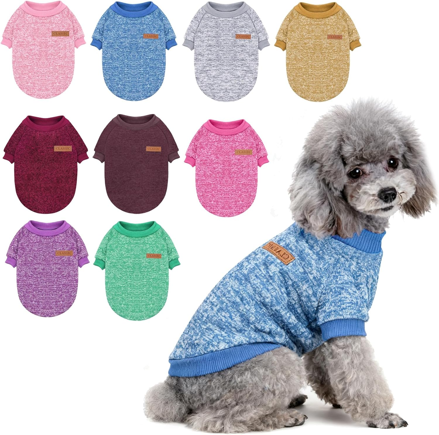 Idepet Pet Dog Classic Knitwear Sweater, Fleece Coat Dog Outfits for Small, Medium, Large Dog, Warm Pet Dog Cat Clothes, Soft Puppy Customes (L, Rosered)