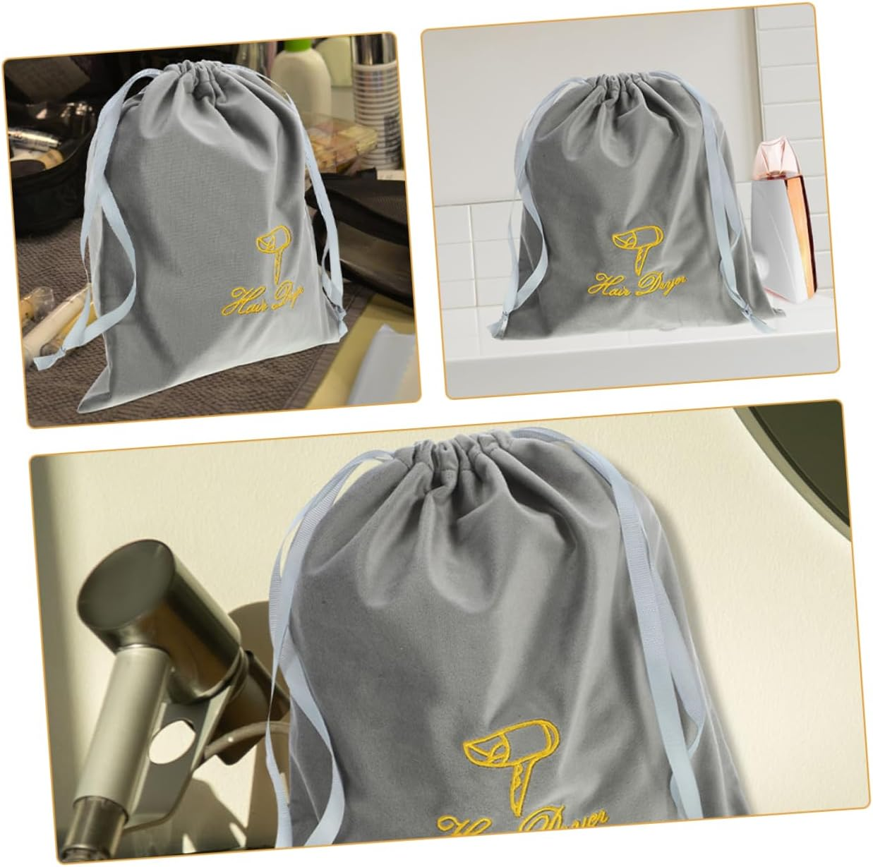 NULYLU 2Pcs Organize Your Hair Tools Drawstring Hair Dryer Bags Travel Pouches image number 3