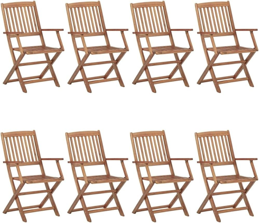 Vidaxl Solid Acacia Wood Folding Outdoor Chairs, 8 Piece Patio Dining Set, Oil Finished Brown Wooden Terrace Furniture image number 1