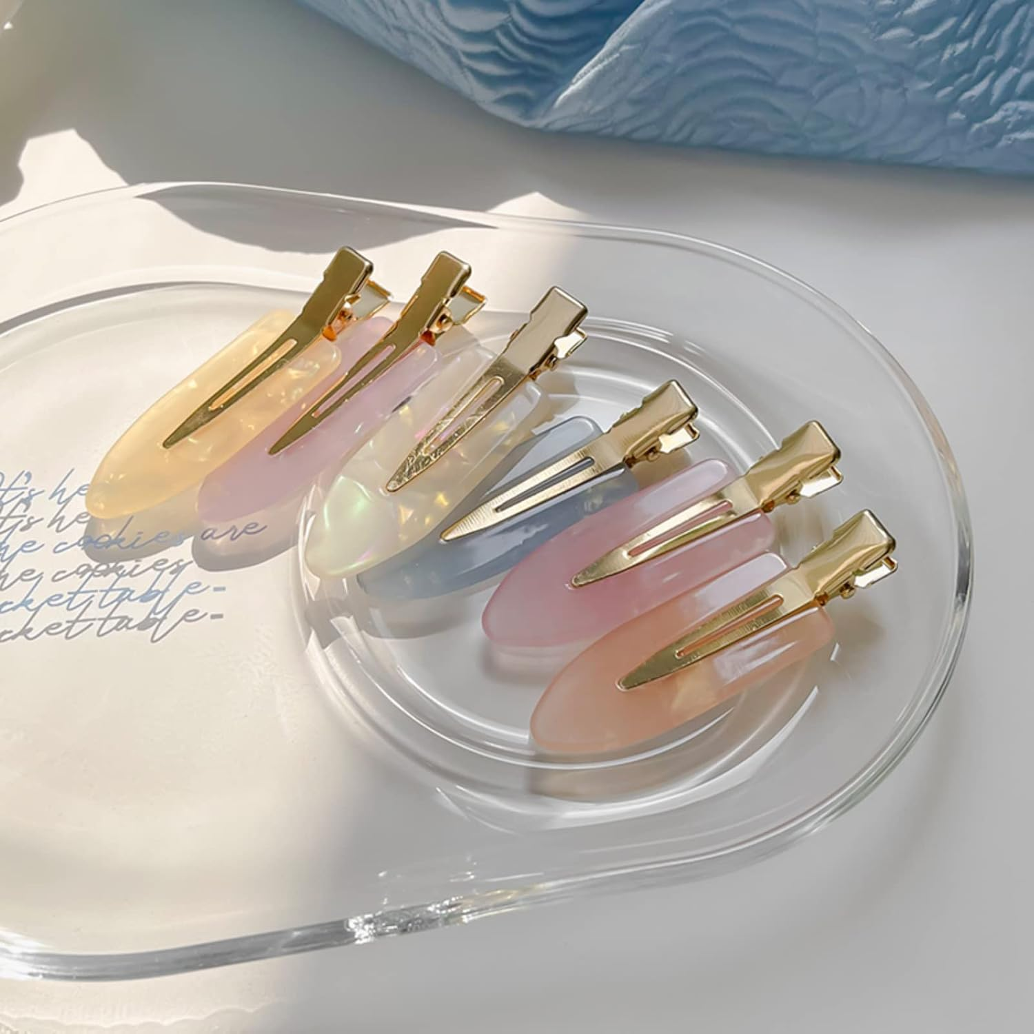 6Pcs No Crease Hair Clips for Styling, White Gold Hair Accessories Makeup, No Bend Creaseless Flat Clips for Salon Styling, Women Girls (Aurora Iridescent Set) image number 3