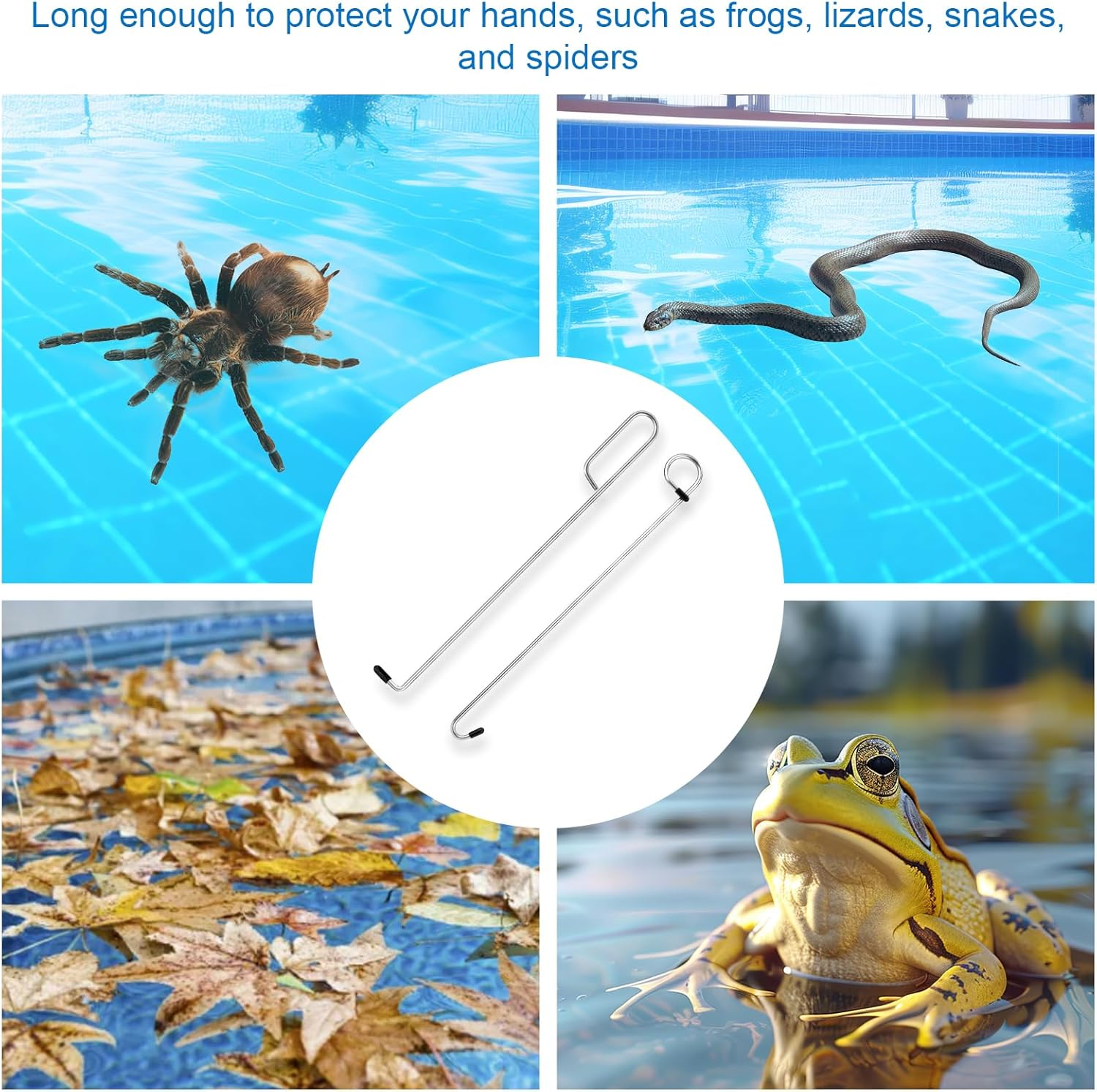 2Pcs Swimming Pool Skimmer Basket Hook, 14.57In Long Stainless Steel Skimmer Basket Handle Skimmer Lid Lifting Extension Hook Debris Remover Tool Knee & Back Saver image number 4