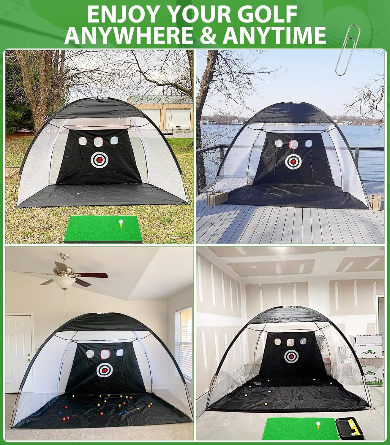 Golf Net, 10 X 7Ft Golf Hitting Nets for Backyard Driving, Indoor/Outdoor Golf Chipping/Swing Practice Nets with Targets and Mats, Gifts for Men/Boys image number 6