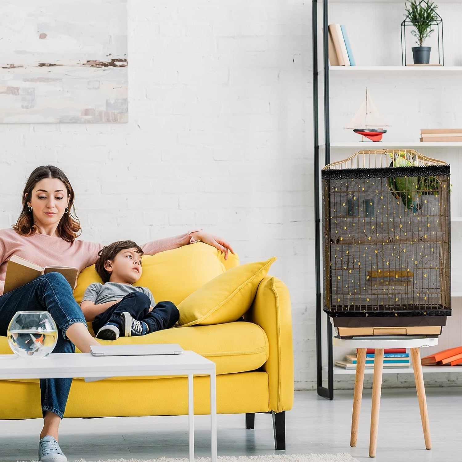 Limcryspp 2 Birdcage Covers, Adjustable Birdcage Catcher, Star Net Skirt Cover, Birdcage Nylon Net, Used for Square Cages of Parrots, Parakeets, and Macaws image number 5