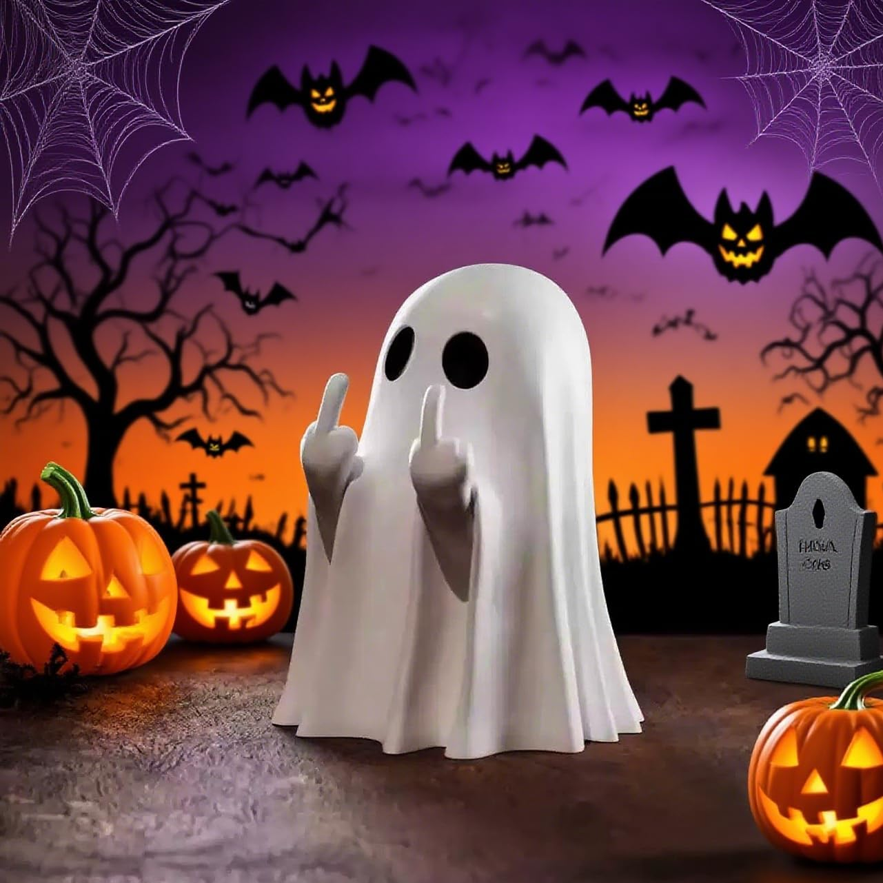 Halloween Ghost Figurine for Indoor & Porch Decor, 2Pcs Gothic Spooky Resin Figurine, Cute Finger Ghost Ornaments, Spooky Home Decor, Halloween Decorations image number 6