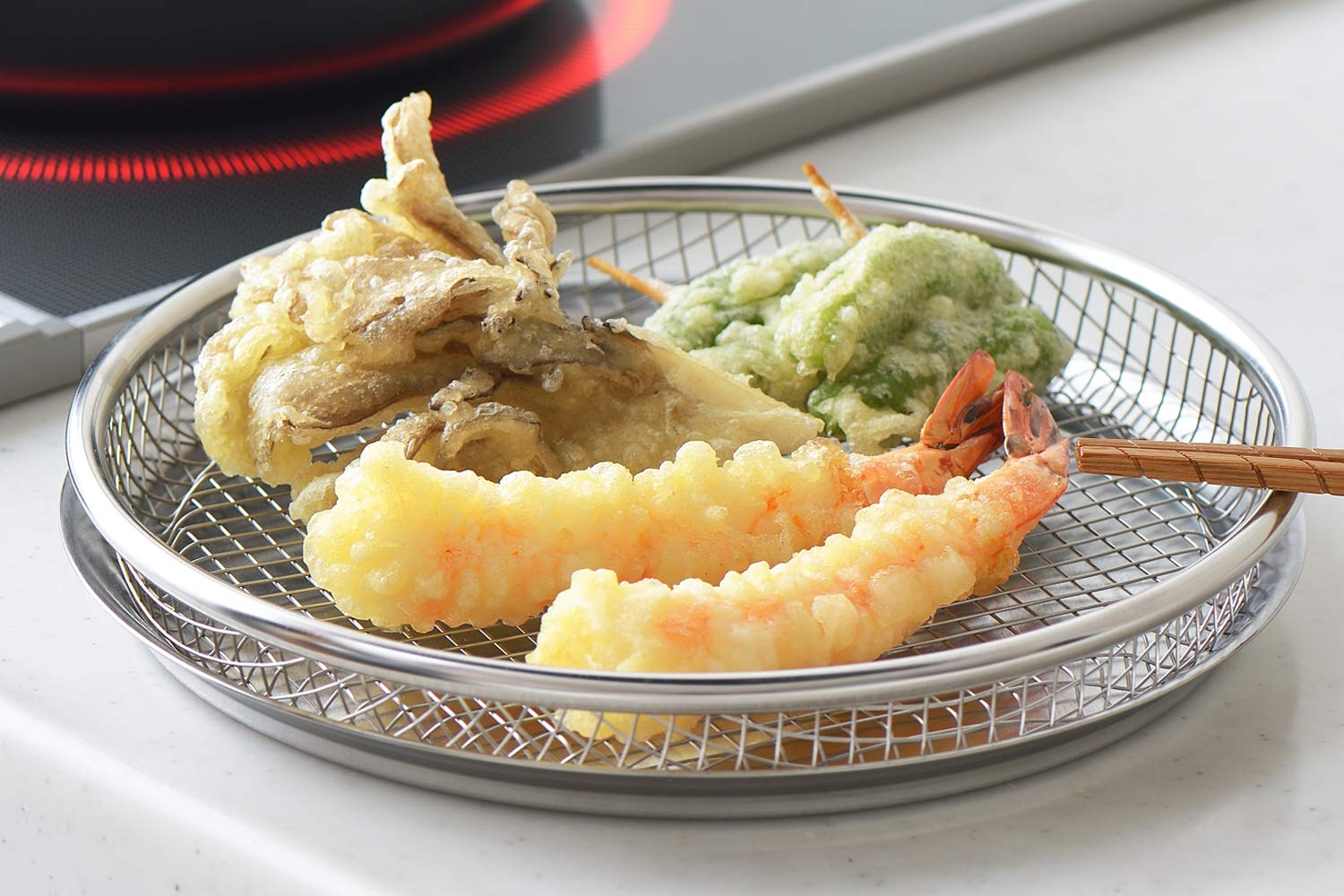 Yoshikawa YJ2808 Cooking Iroha Spark Mesh Shallow Colander, 8.7 Inches (22 Cm), Stainless Steel