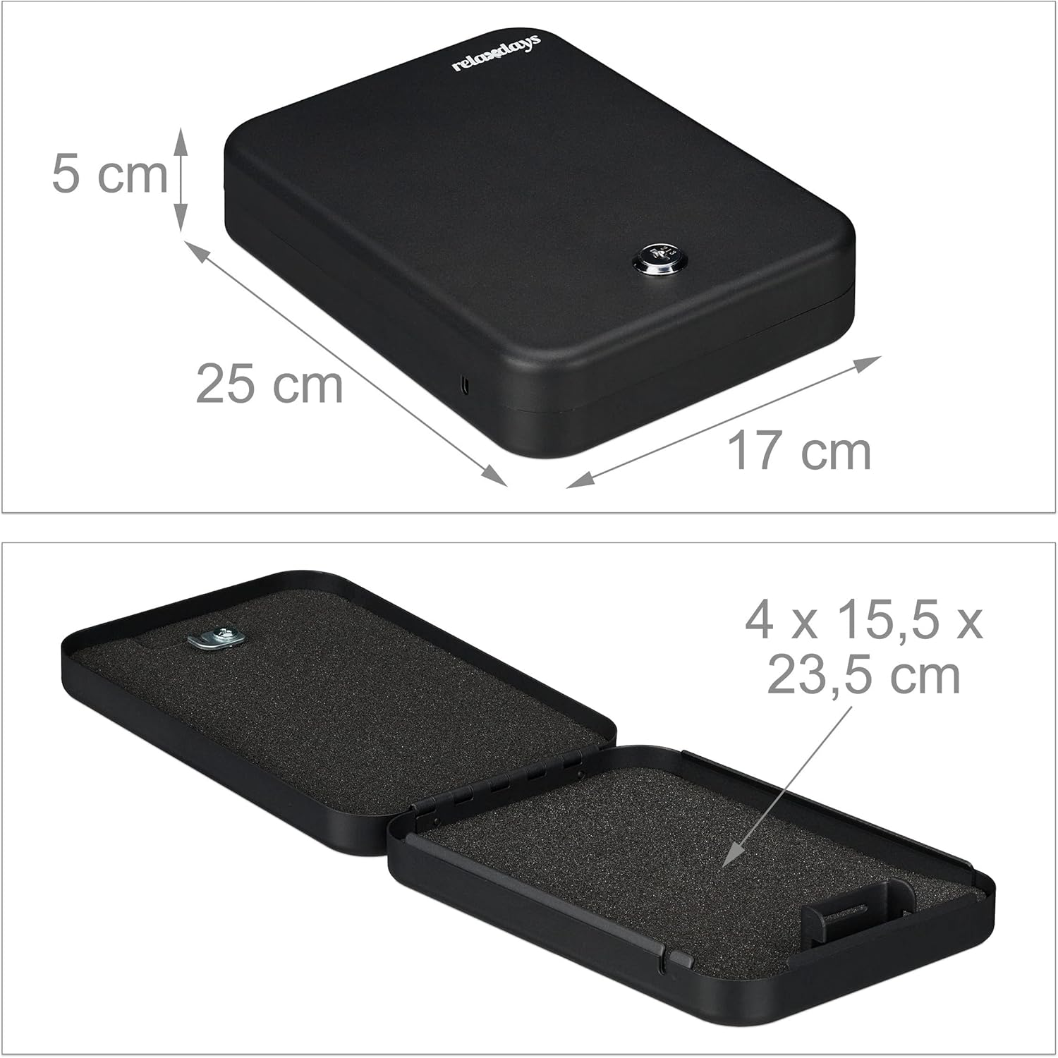 Relaxdays Security Box Lockable, 2 Keys, Portable, Fuse Cable, Car Safe, Steel, H X W X D: 5 X 17 X 25 Cm, Black image number 4