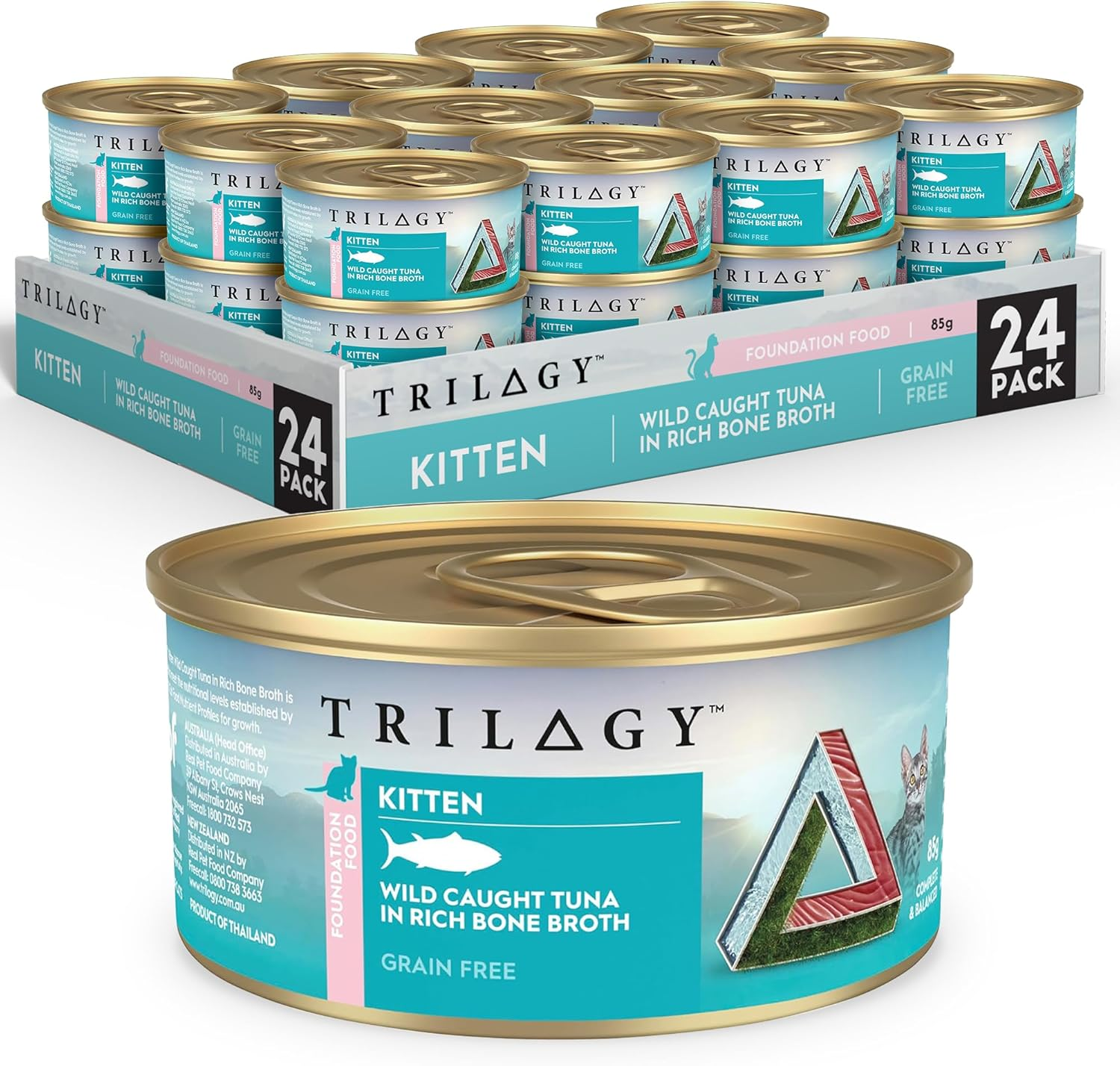 Trilogy Bone Broth Wet Kitten Food, Wild Caught Tuna, 24X85G, Grain-Free Recipe with Alfalfa for Healthy Digestion, High Protein for Muscle Support & Hydration image number 3