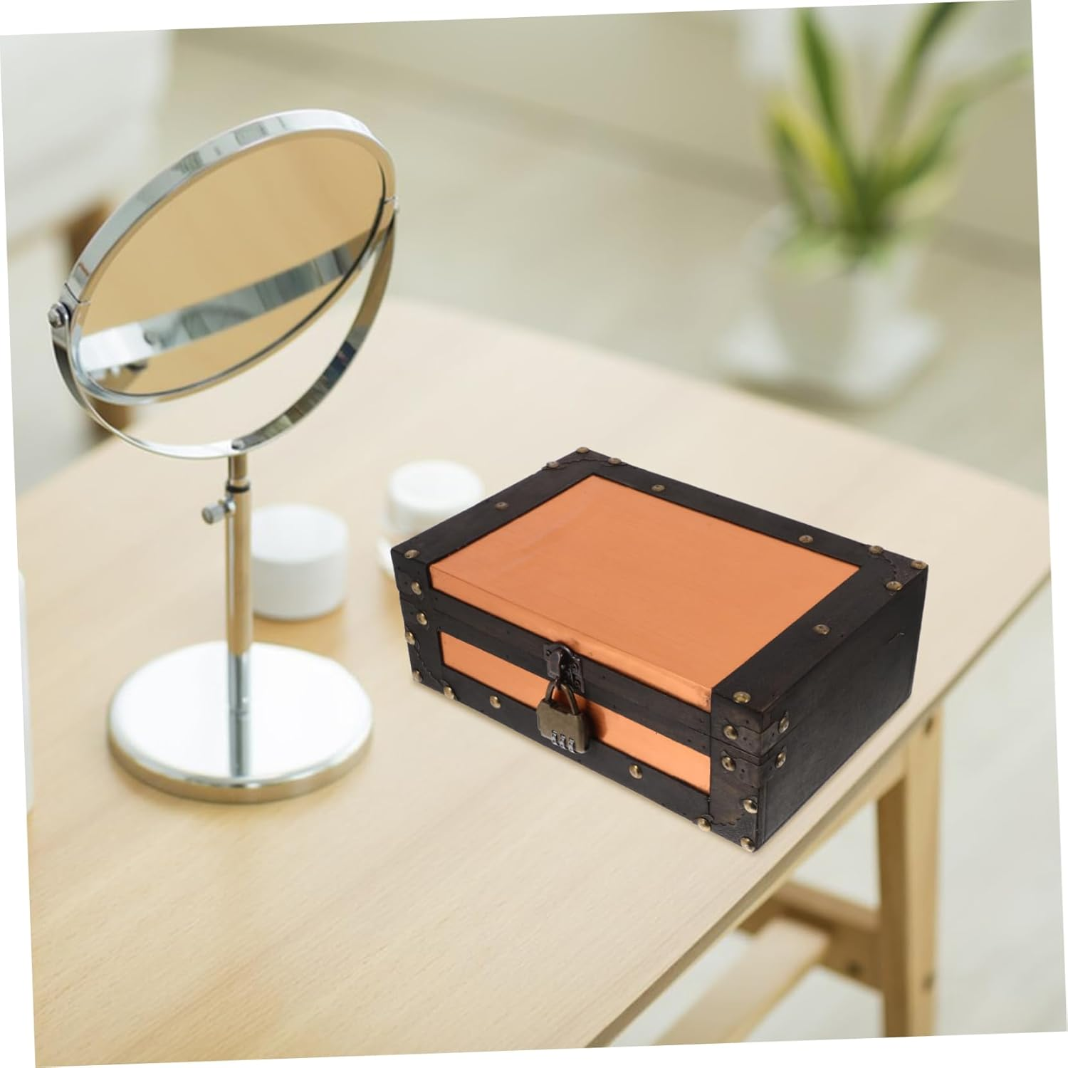 Retro Storage Box Wooden Treasure Chest Decorative Box for Cards Home Office Keepsake Trunk