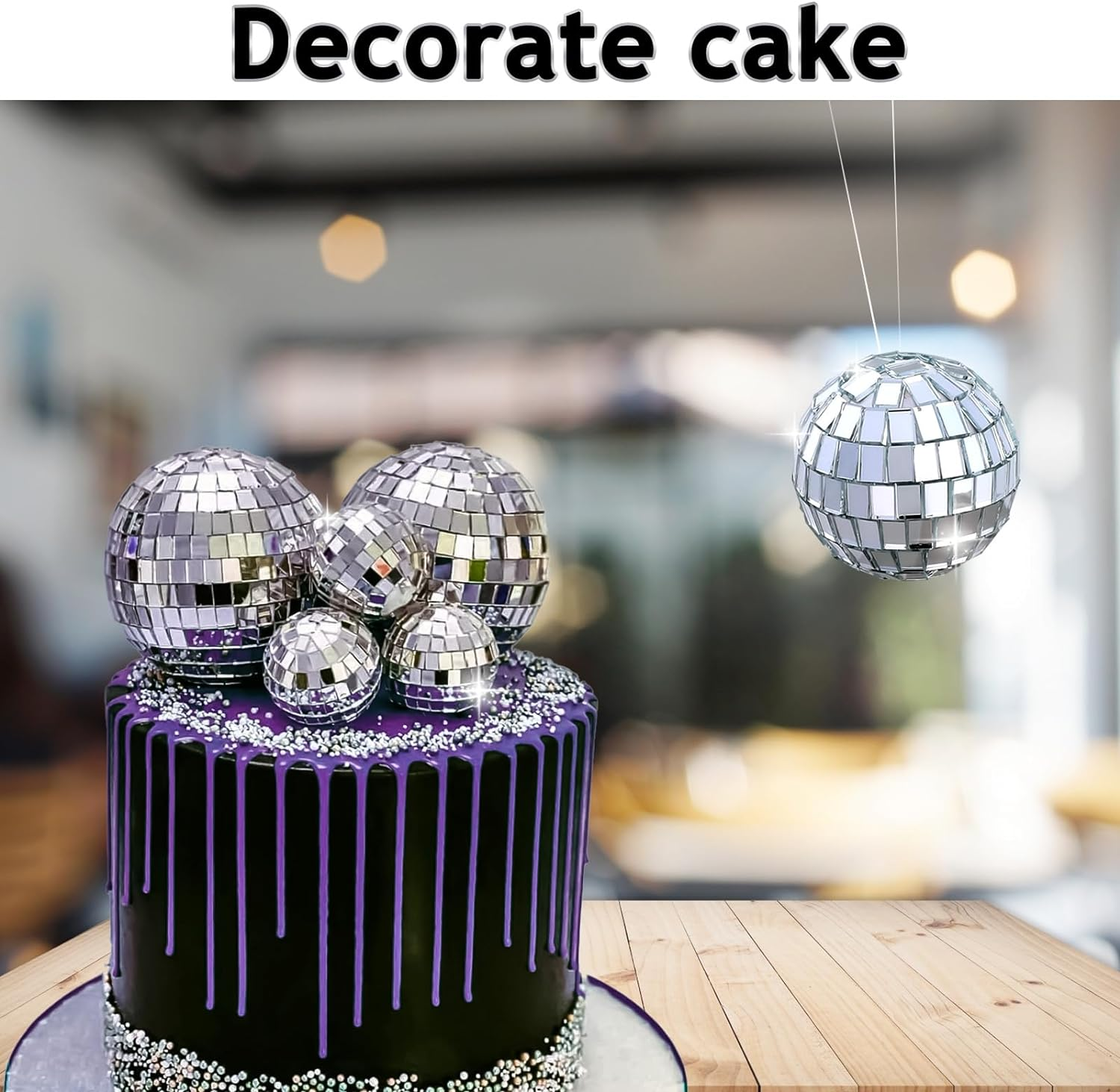 7PCS Disco Ball Cake Topper, Disco Ball Cake Decorations Different Sizes, 70S Disco Themed Dance Party Supplies, Small Disco Balls for Cake Dessert Accessories Disco Party Ornament (Silver) image number 4
