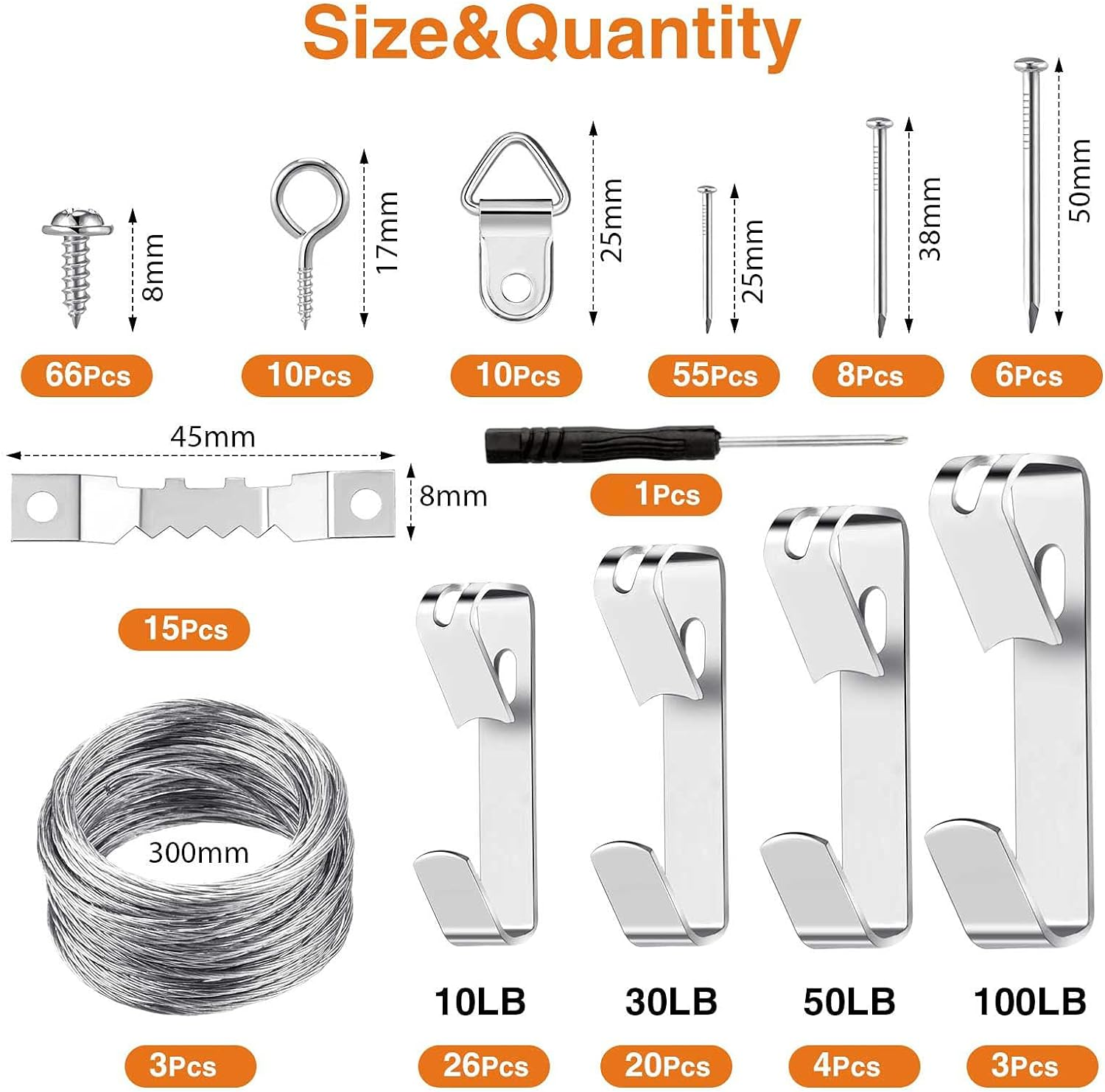 227Pcs Picture Hanging Kit, Picture Hangers, Nails for Hanging Pictures, Wall Hangers, Frame Hardware image number 6