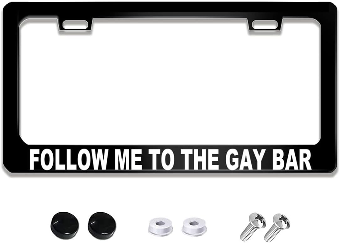Funny License Plate Frame with Humor Text Gay Pride Rainbow Flag I'M so Gay I Can'T Even Drive Straight Aluminum Black Car Cover Holder with 2 Holes and Screws 12 X 6 Inch for US Vehicle Standard image number 2