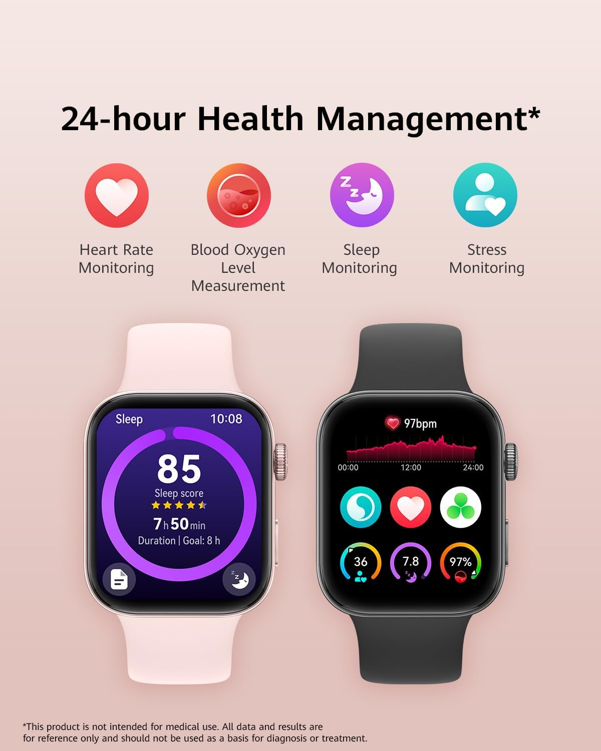 HUAWEI Watch Fit 3 Smartwatch, 10 Days Battery Life, 1.82" AMOLED Display, Comprehensive Health & Fitness Management, 100+ Workout Modes, Bluetooth Calling, Pink - Black image number 2