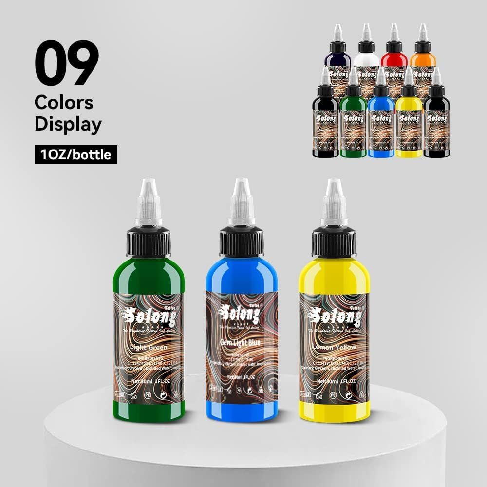 Solong Tattoo 9PCS Tattoo Ink Color Set, 1Oz (30Ml) Tattoo Supply USA Pigment Kit Ink Set TI302S-30-9 image number 4