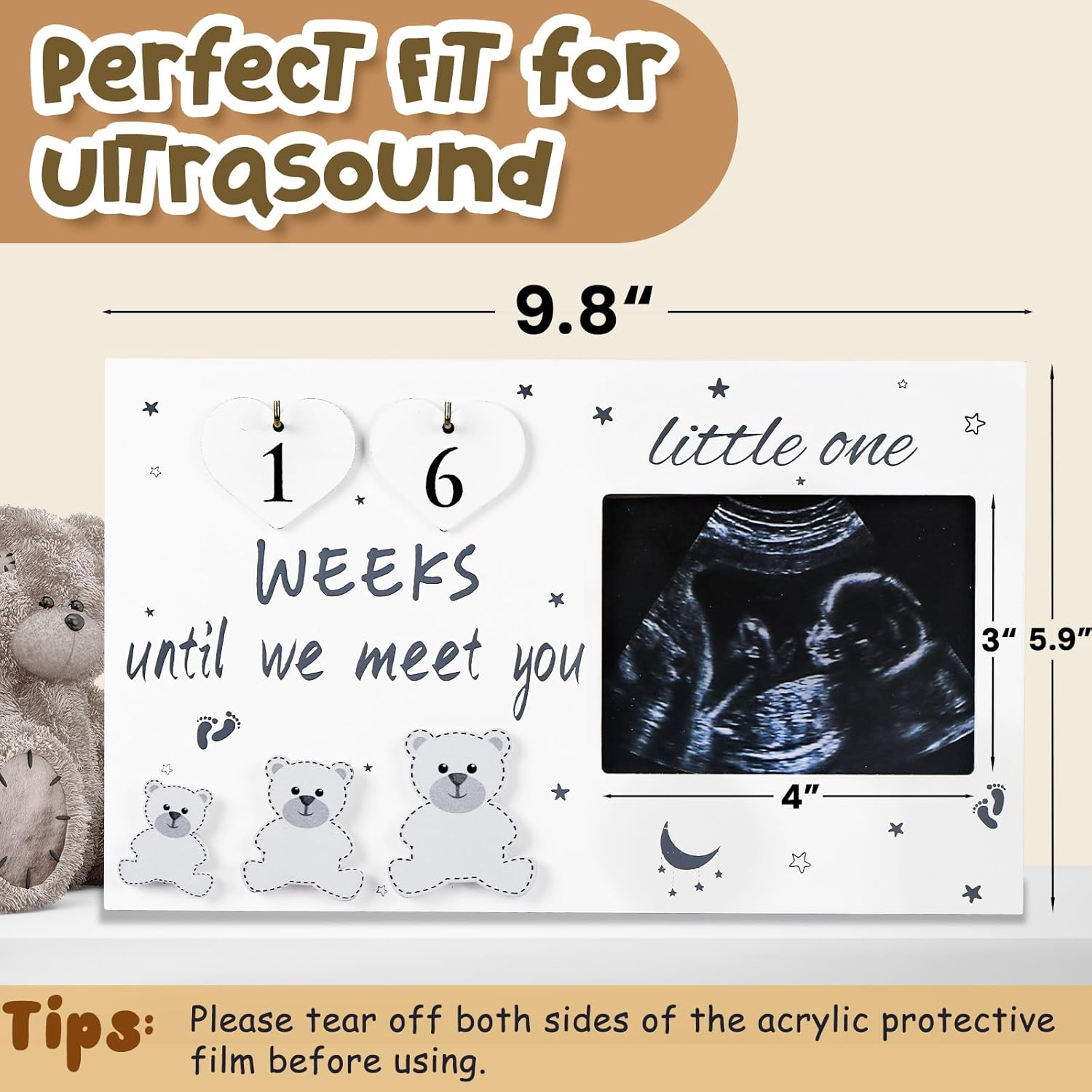 Ourwarm Ultrasound Picture Frames, Sonogram Picture Frame with Baby Countdown Weeks, Ultrasound Frame for Baby Announcement Sign, Expecting Mom Parents to Be Unique Gifts for Pregnant Women