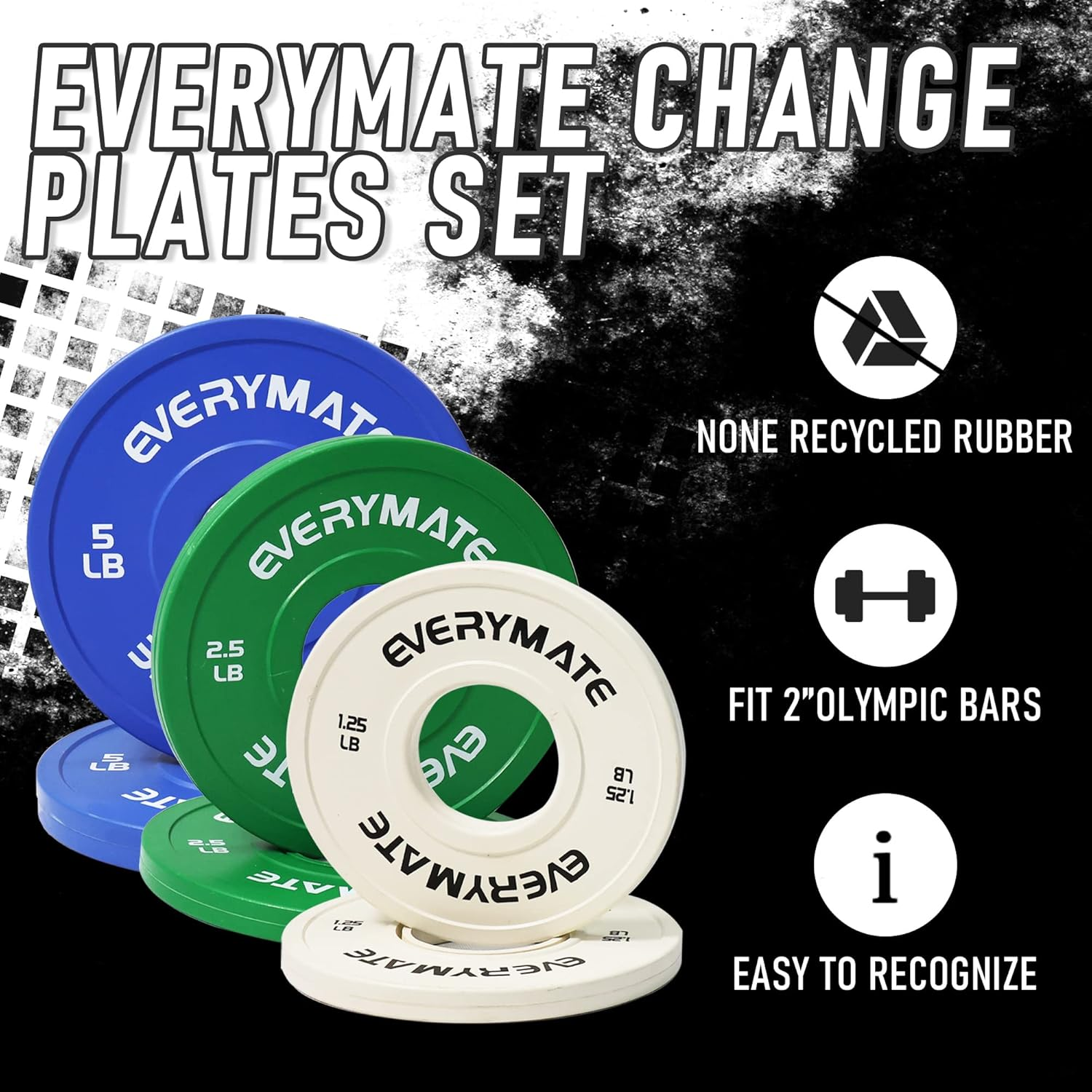 EVERYMATE Change Weight Plates 1.25LB 2.5LB 5LB Set Fractional Plate Olympic Bumper Plates for Cross Training Bumper Weight Plates Steel Insert Strength Training Weight Plates - 10 Lbx2 image number 5