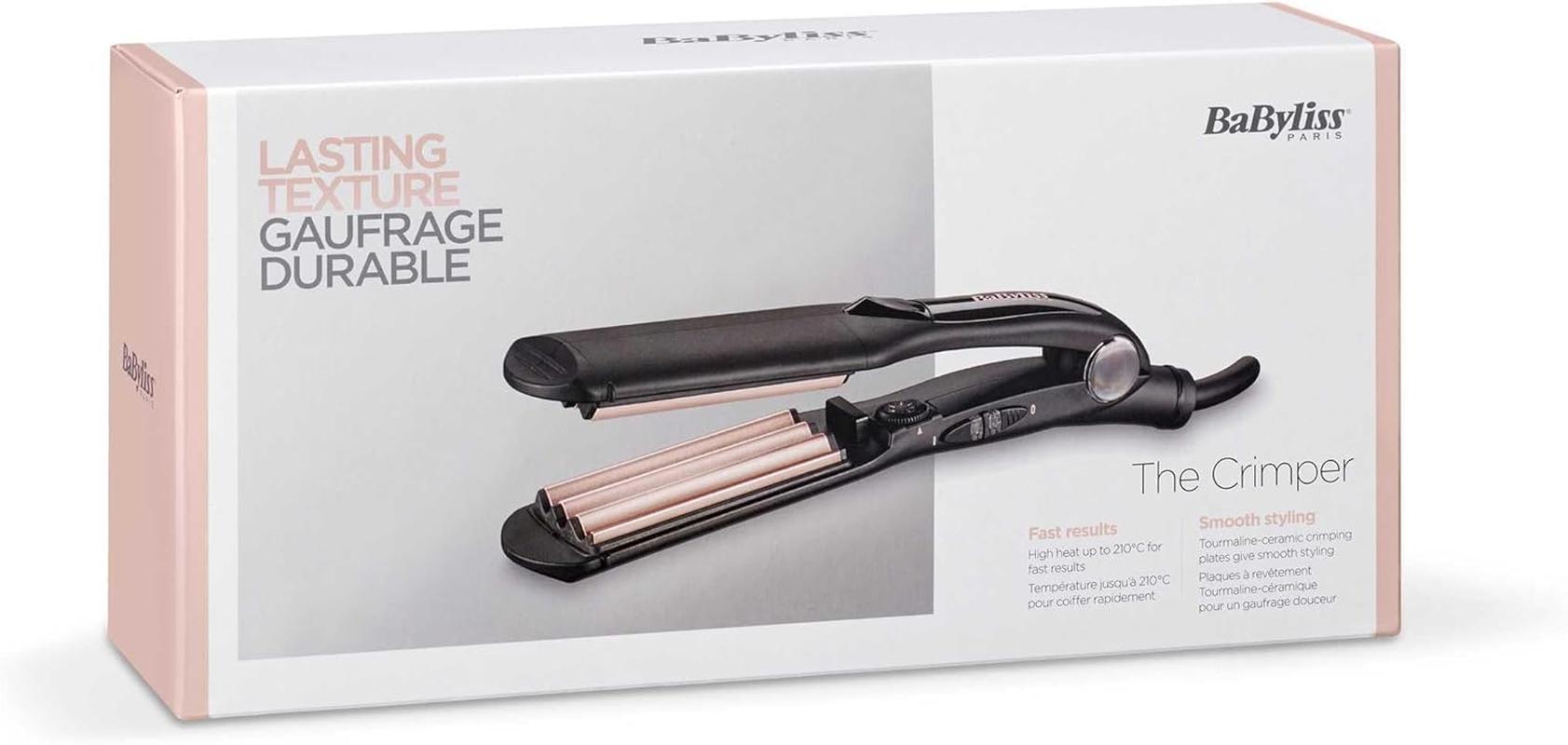 Babyliss the Crimper 2165CE Crepe Iron with 10 Temperature Levels up to 210 &deg;C and Automatic Shut-Off in Pink Black