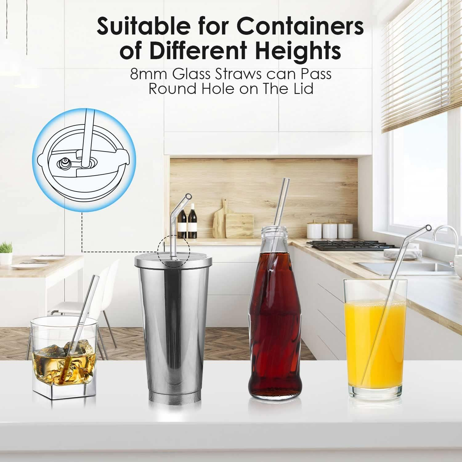 Reusable Glass Straws: Portable with Case, Multi-Size Clear Straws for Drinking image number 1