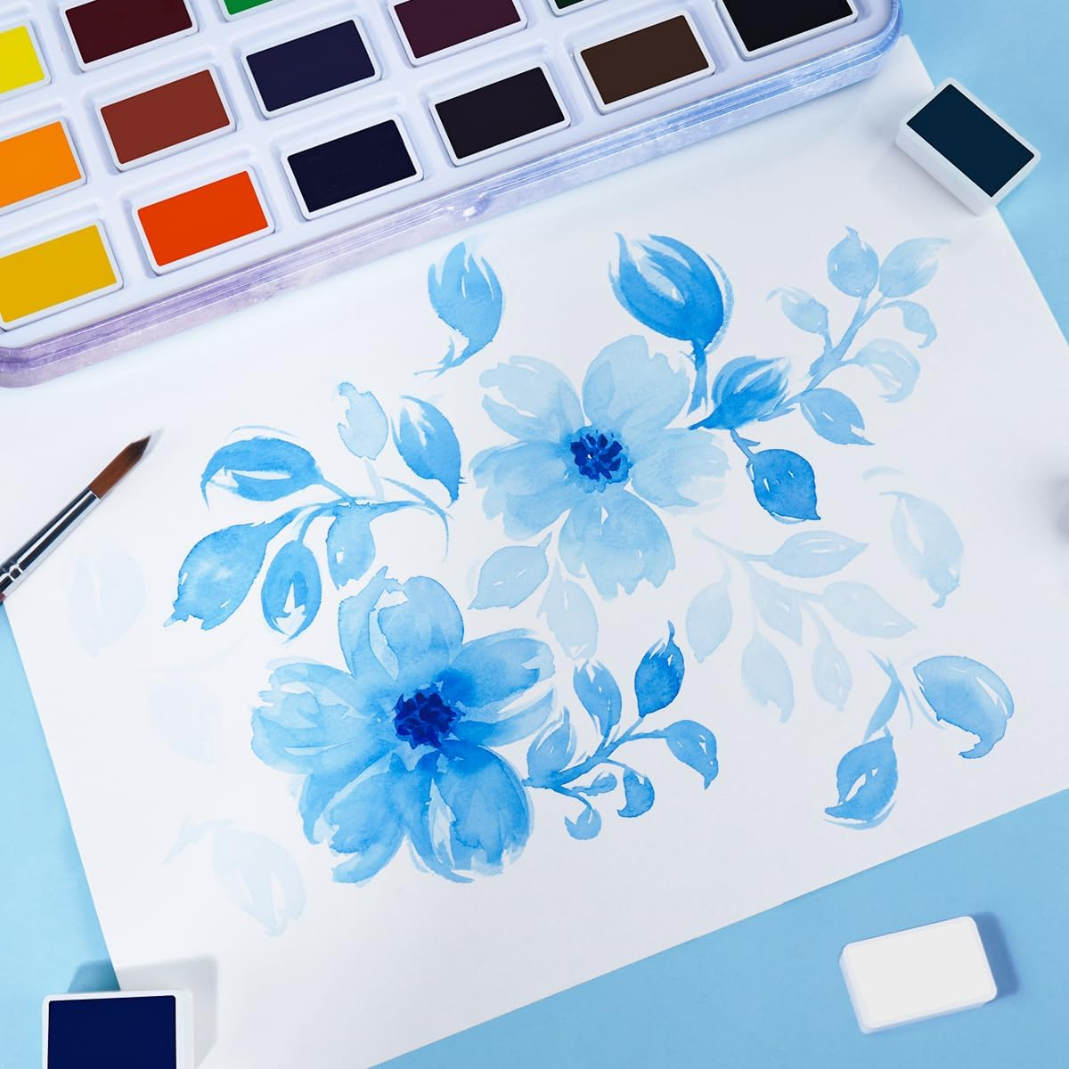 Paul Rubens Watercolor Paint Set, 24 Vivid Colors in Portable Box,Perfect Travel Watercolour Painting Kit for Artists, Amateur Hobbyists Painter on Landscape Portrait Paintings on Canvas image number 3