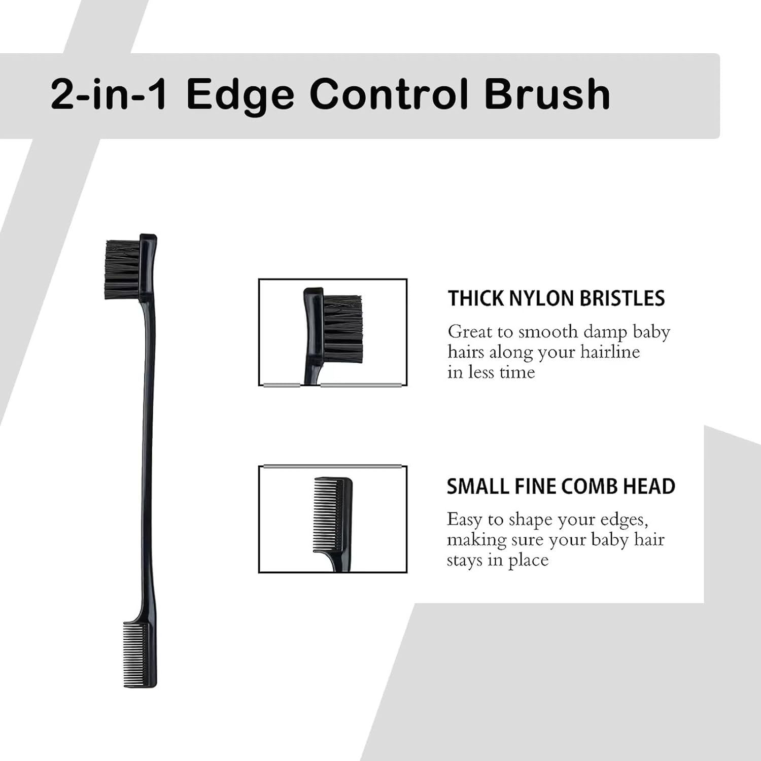 SYTHAK 6Pcs Hair Brush Styling Combs Set,Slick Bristle Hair Brush, Metal Pin Rat Tail Comb and Double Sides Edge Brush for Edge & Back Brushing, Women Girls Men Combing, Smoothing and Styling Hair. BLACK - Black image number 4